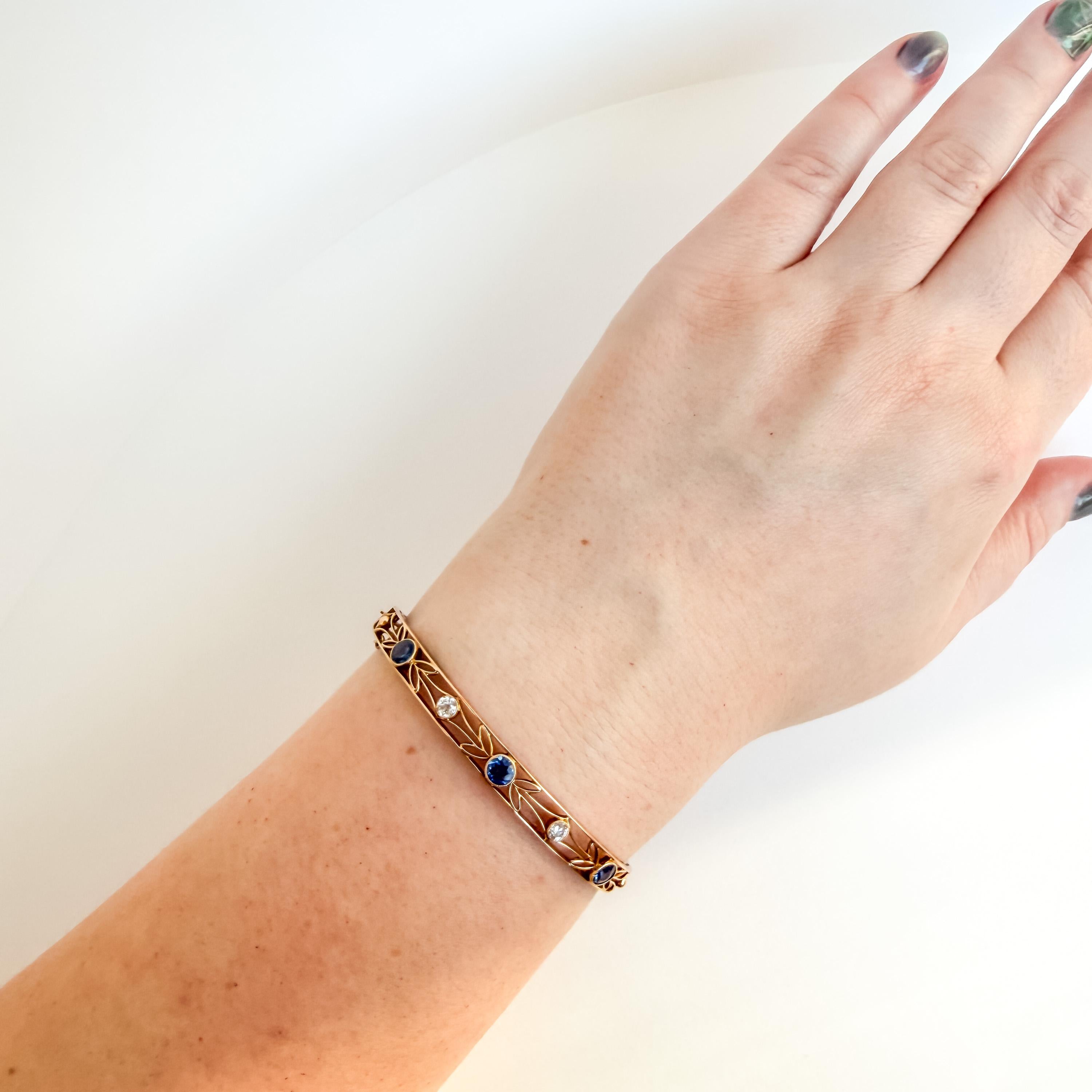 Edwardian Yogo Gulch Montana Sapphire & Diamond Hinged Bangle Bracelet