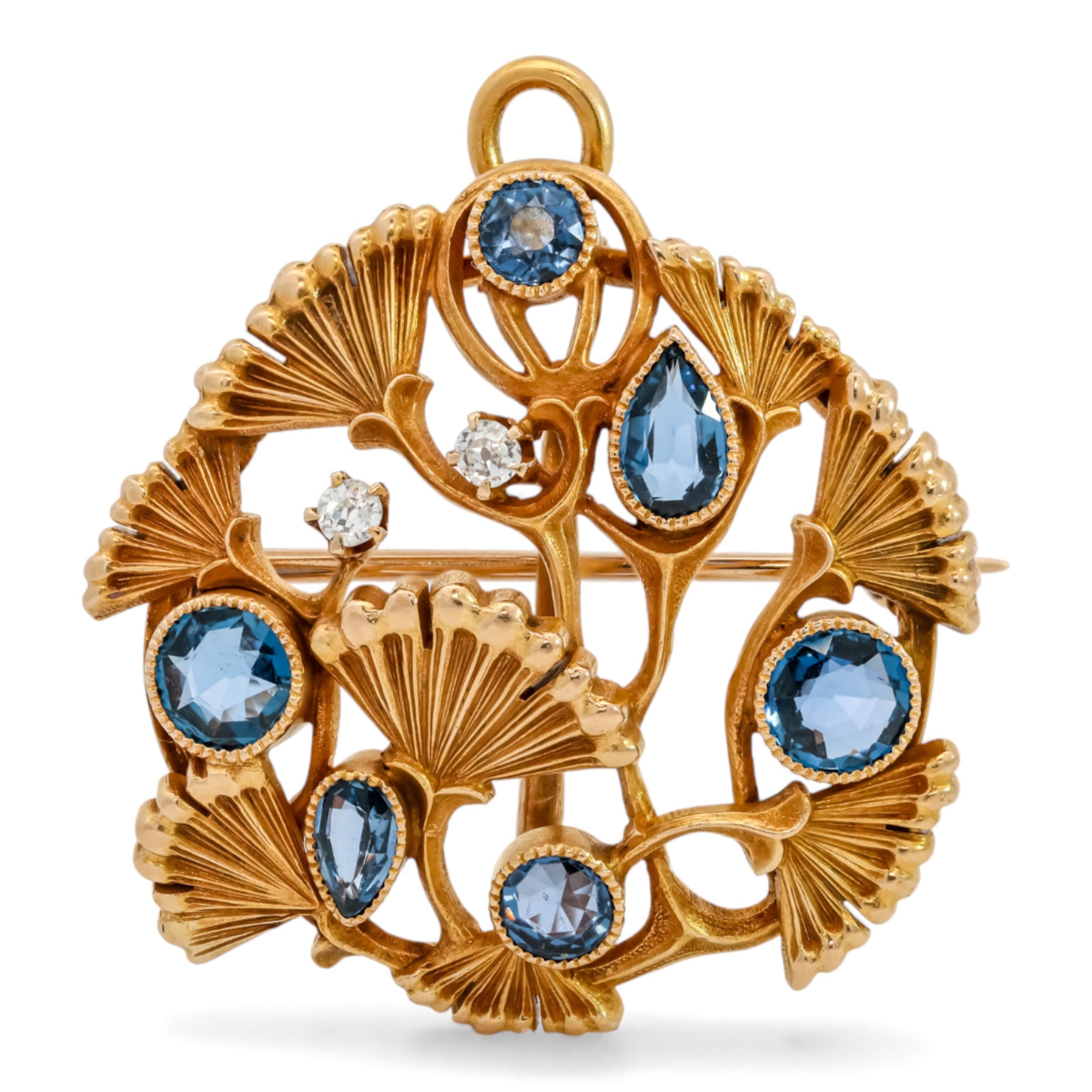 Arts & Crafts Montana Sapphire Queen Anne's Lace Brooch Pendant