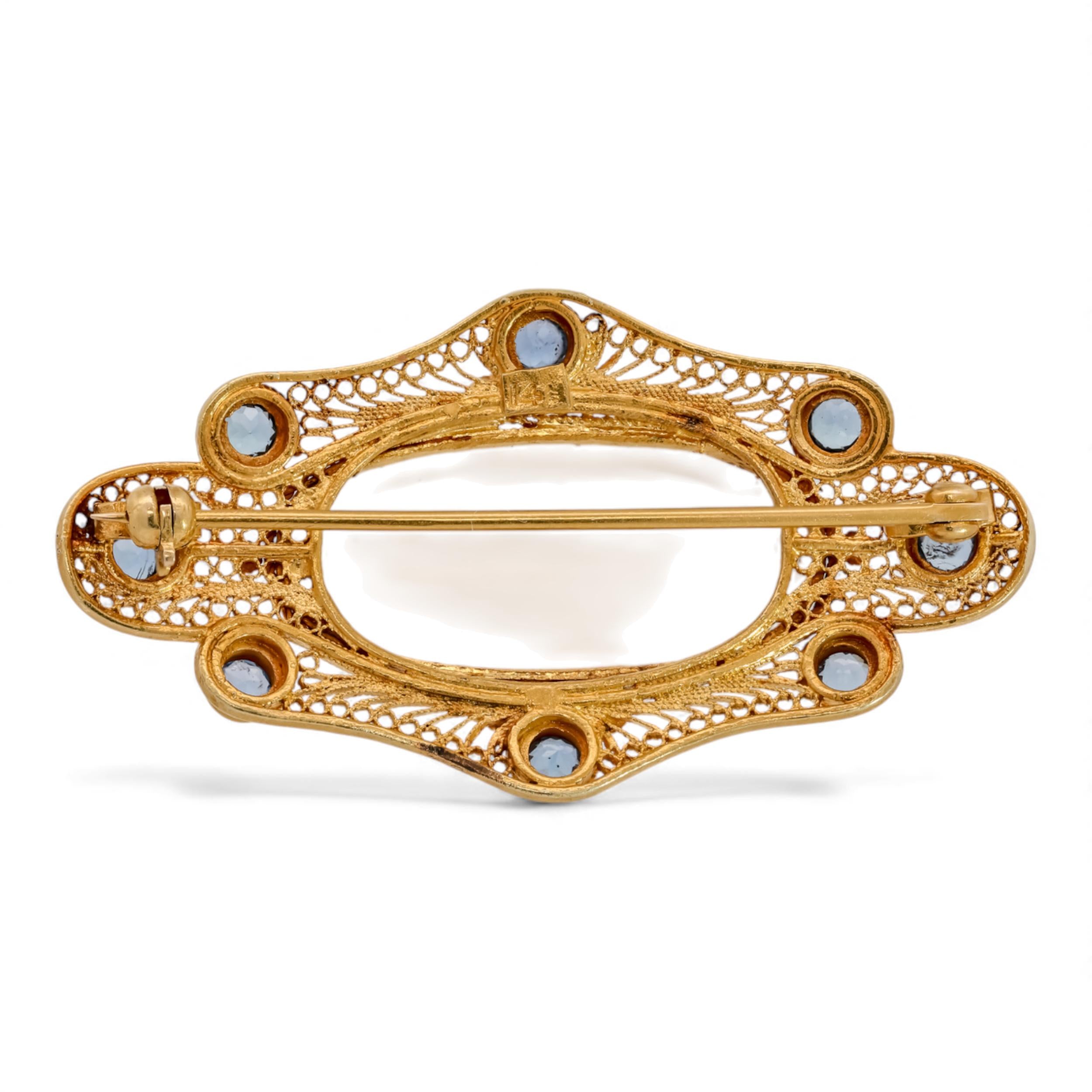 Edwardian Moonstone & Montana Sapphire Canetille Brooch