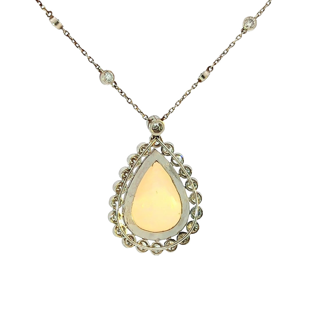 Art Deco Platinum Pear Shape Opal & Diamond Necklace