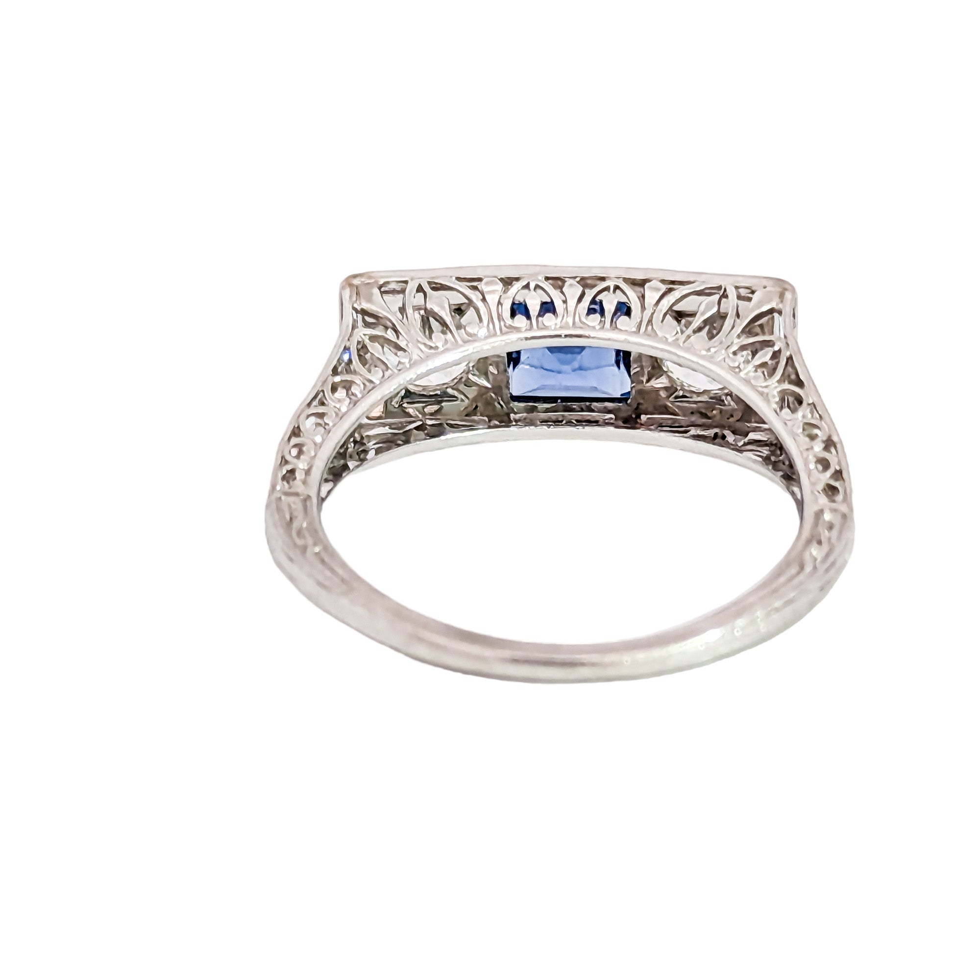 Edwardian Platinum Yogo Gulch Montana Sapphire & Diamond Engagement Ring