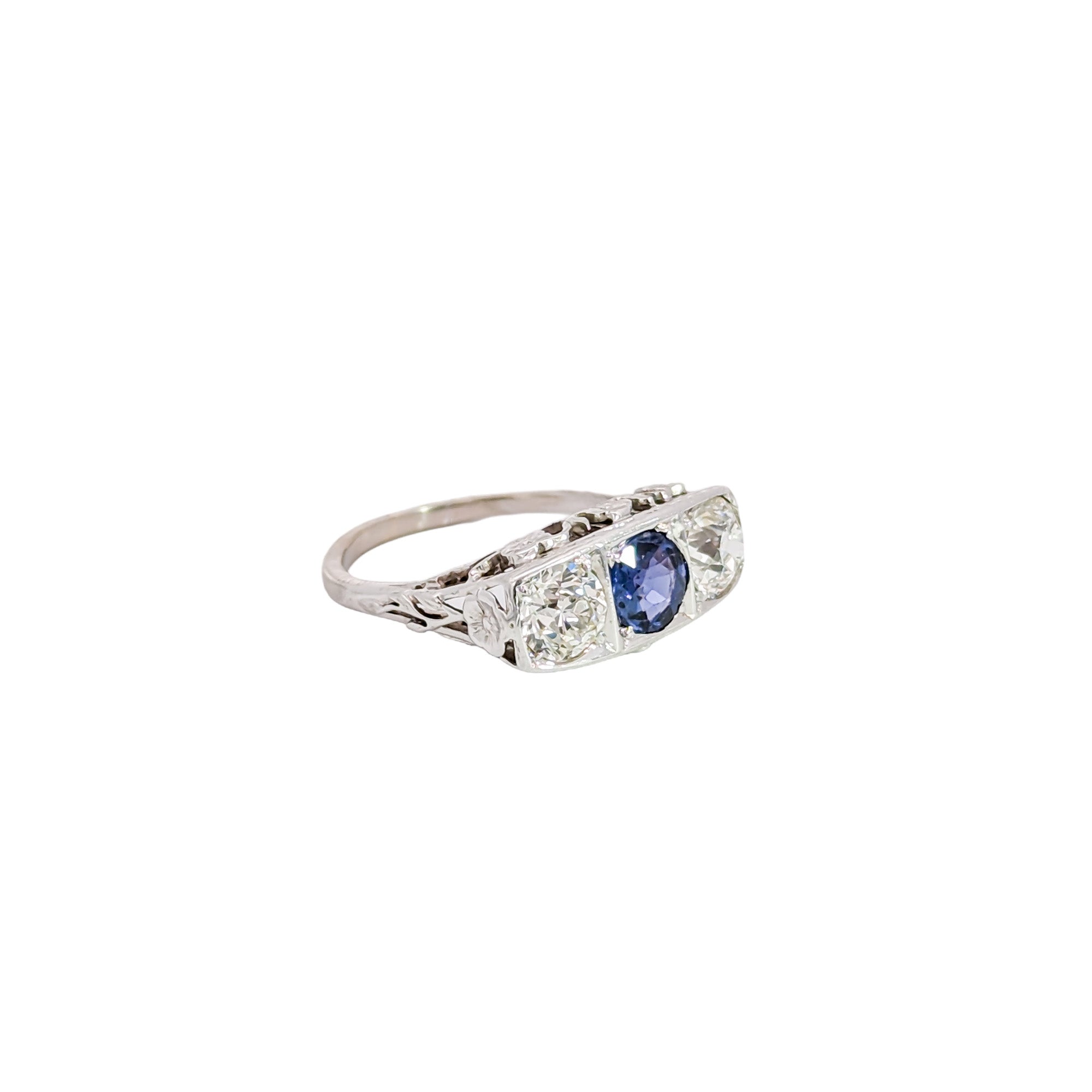 Edwardian Platinum Color-Change Yogo Gulch Montana Sapphire & Diamond Ring