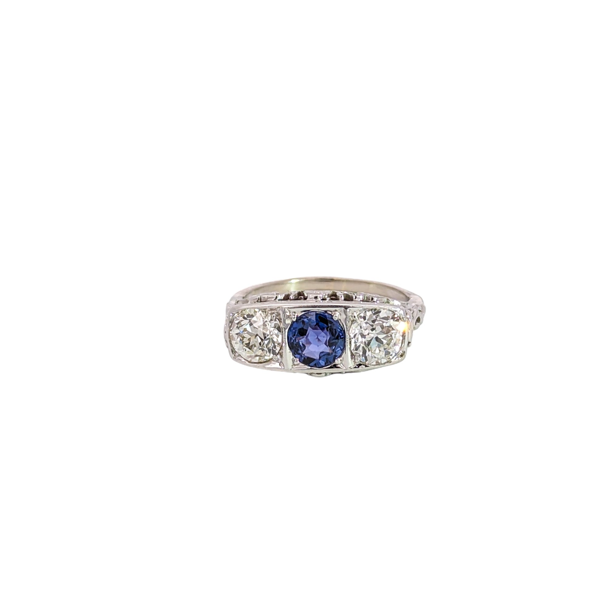 Edwardian Platinum Color-Change Yogo Gulch Montana Sapphire & Diamond Ring