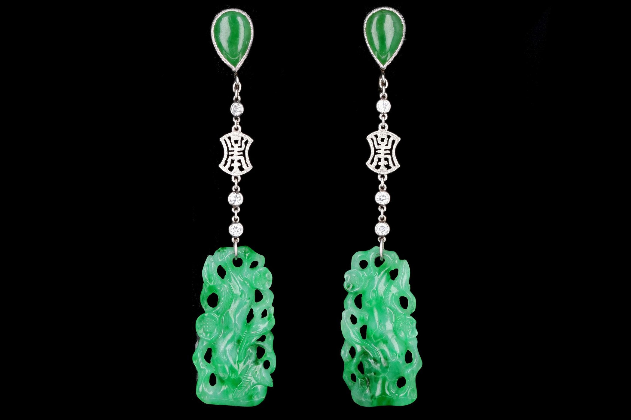 Platinum Marsh & Co Jade & Diamond Earrings