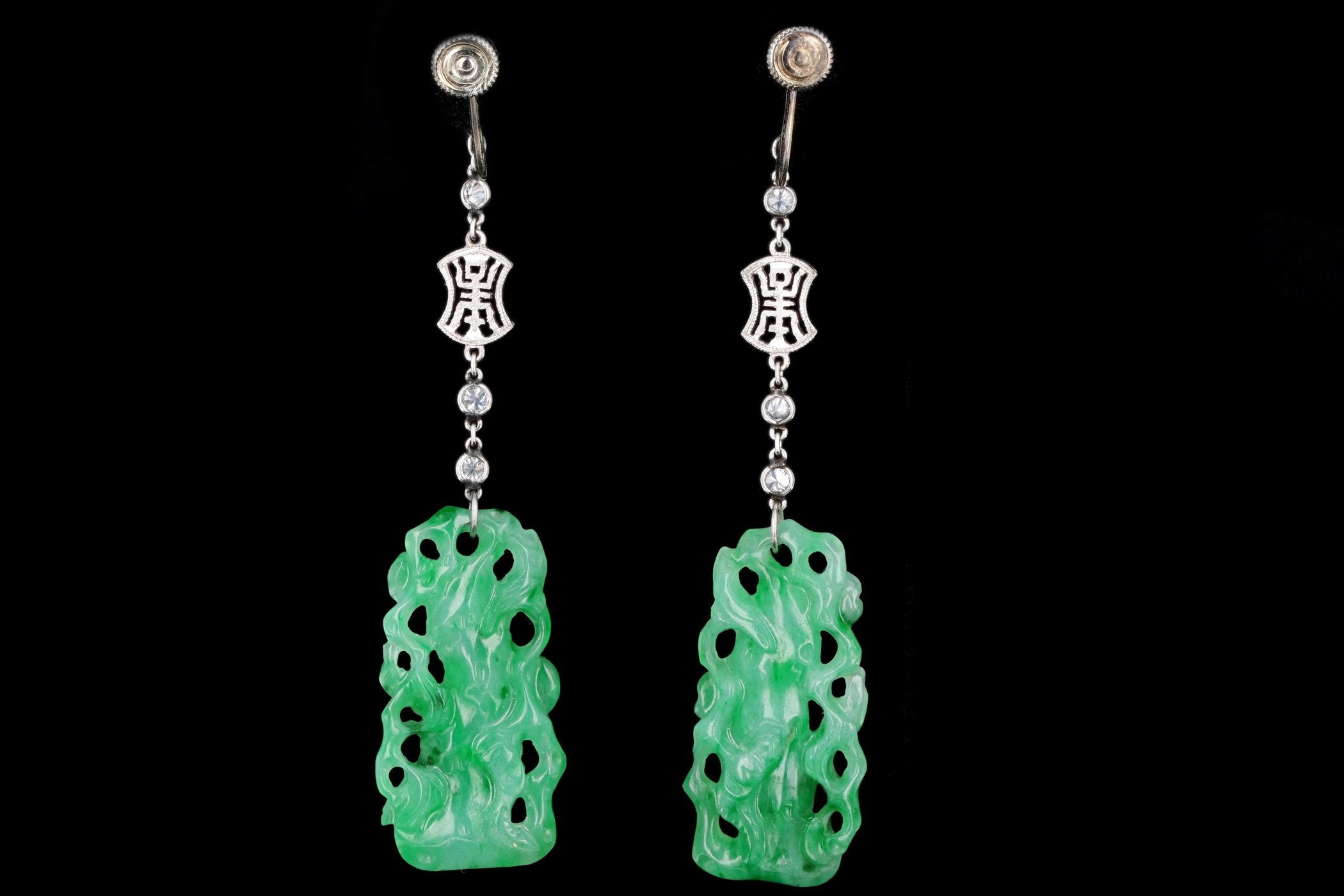 Platinum Marsh & Co Jade & Diamond Earrings