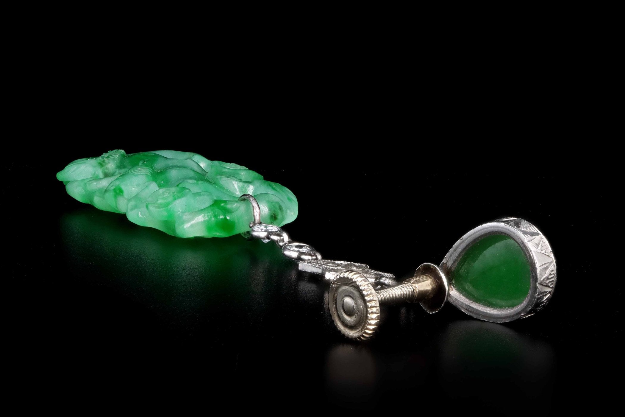 Platinum Marsh & Co Jade & Diamond Earrings