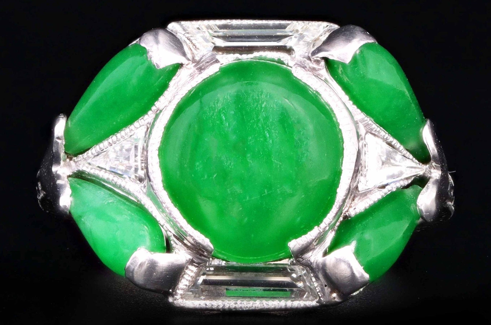 Art Deco Marsh & Co Platinum "A" Jade & Diamond Ring