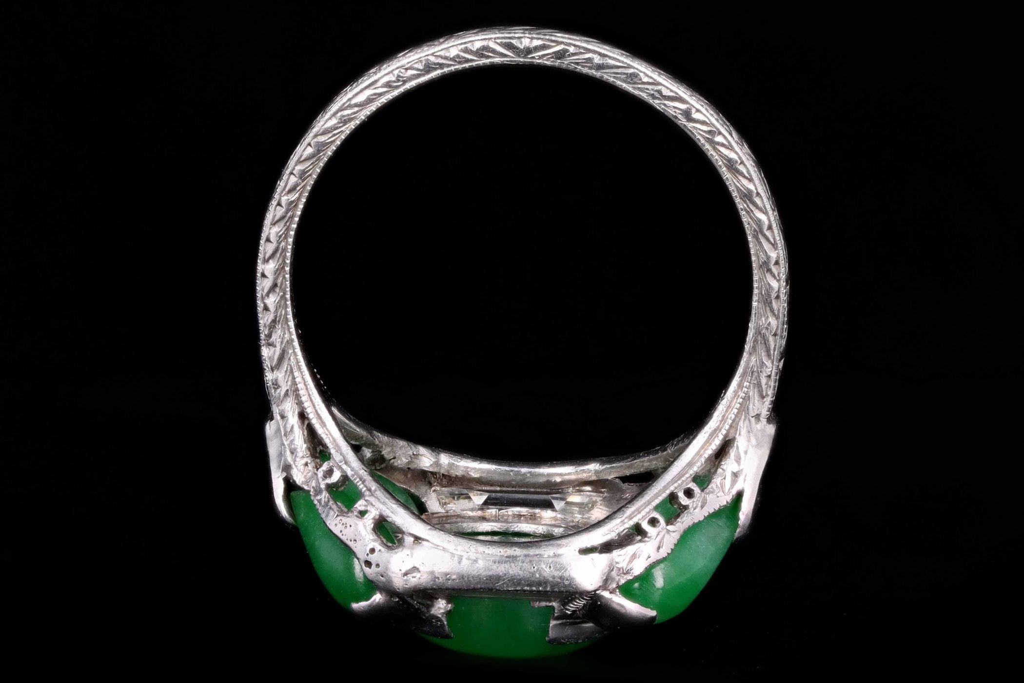 Art Deco Marsh & Co Platinum "A" Jade & Diamond Ring