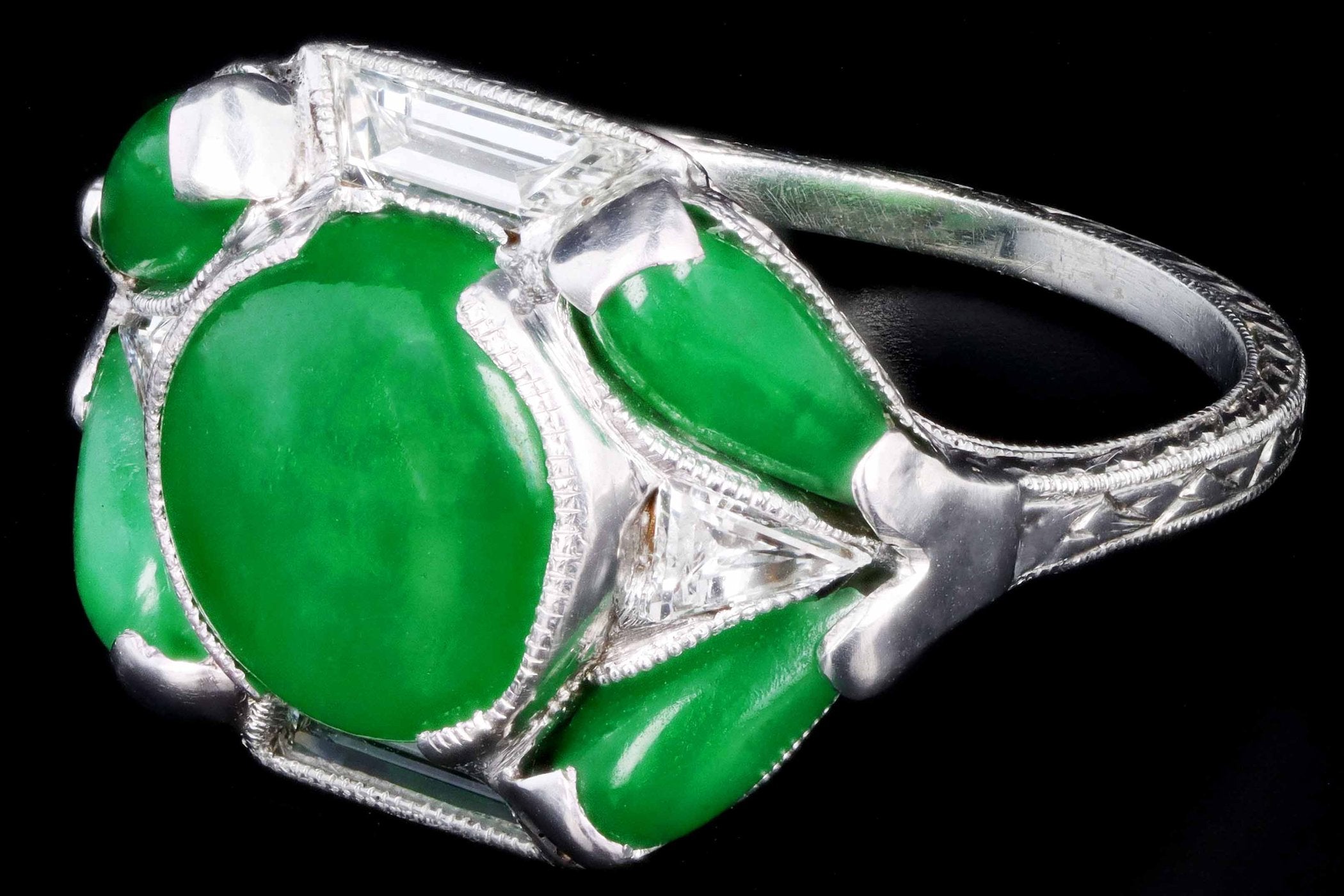 Art Deco Marsh & Co Platinum "A" Jade & Diamond Ring