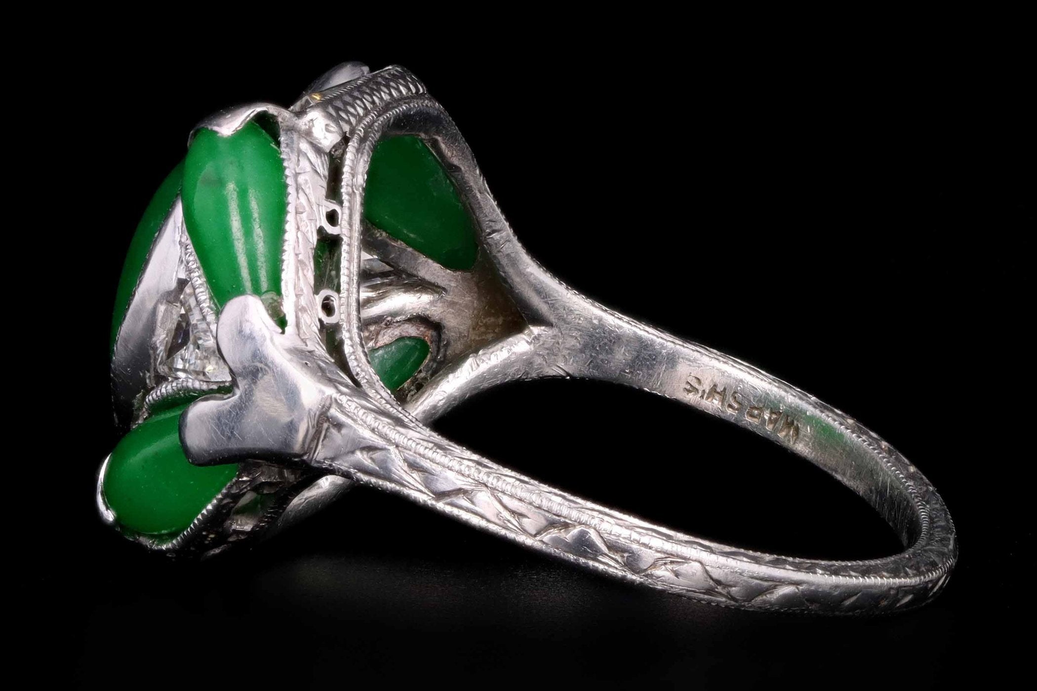 Art Deco Marsh & Co Platinum "A" Jade & Diamond Ring