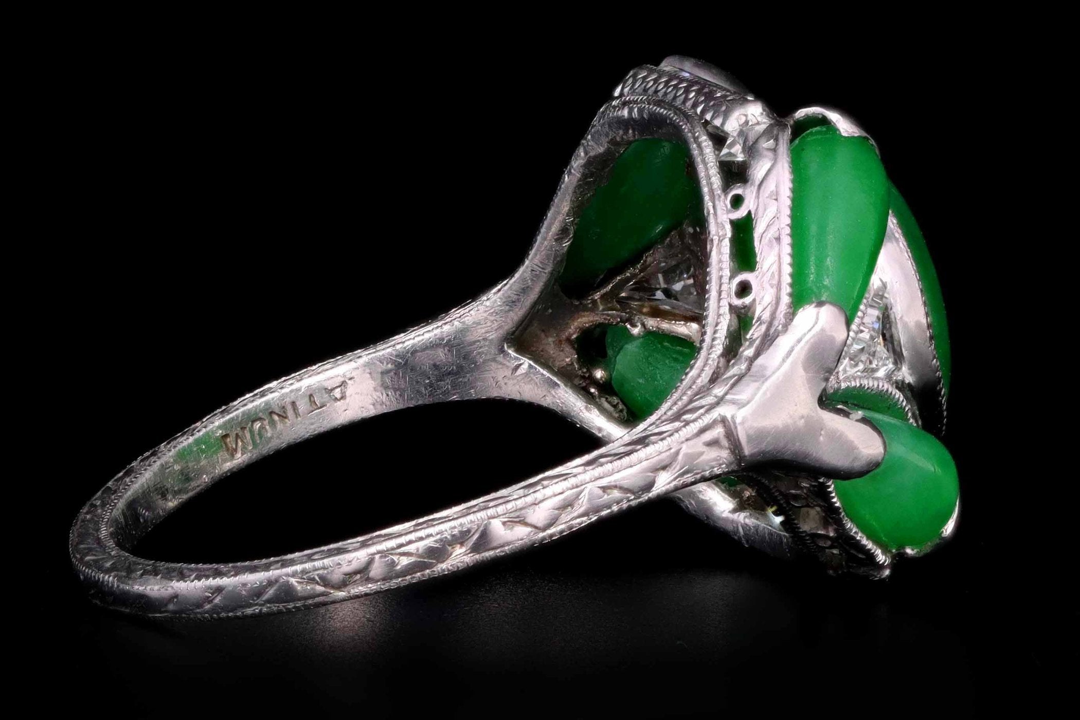 Art Deco Marsh & Co Platinum "A" Jade & Diamond Ring