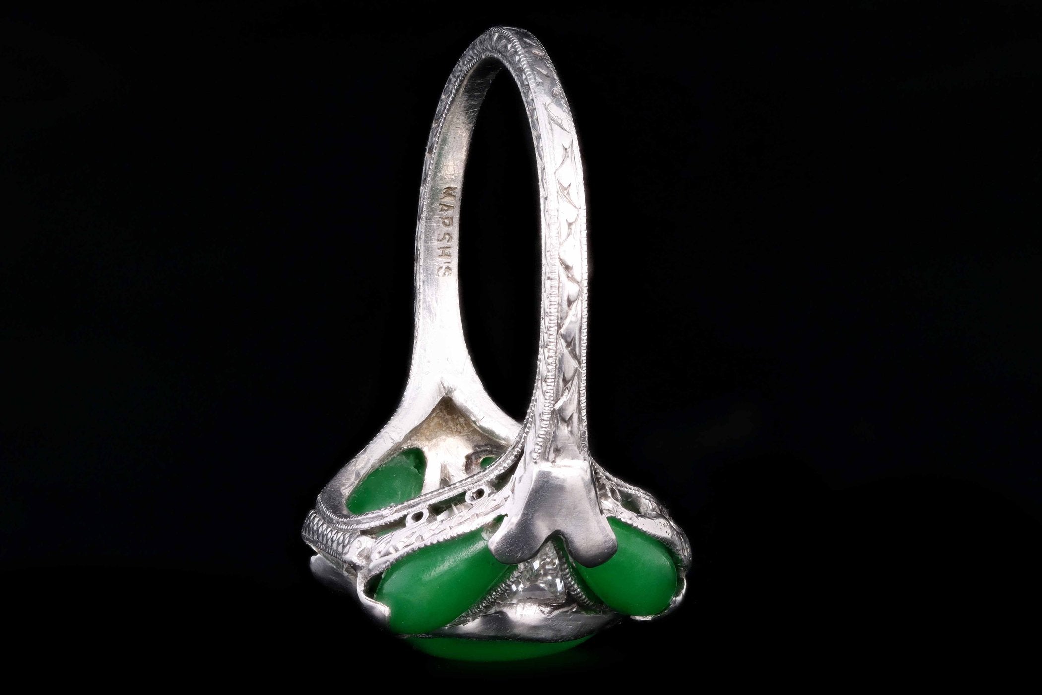 Art Deco Marsh & Co Platinum "A" Jade & Diamond Ring