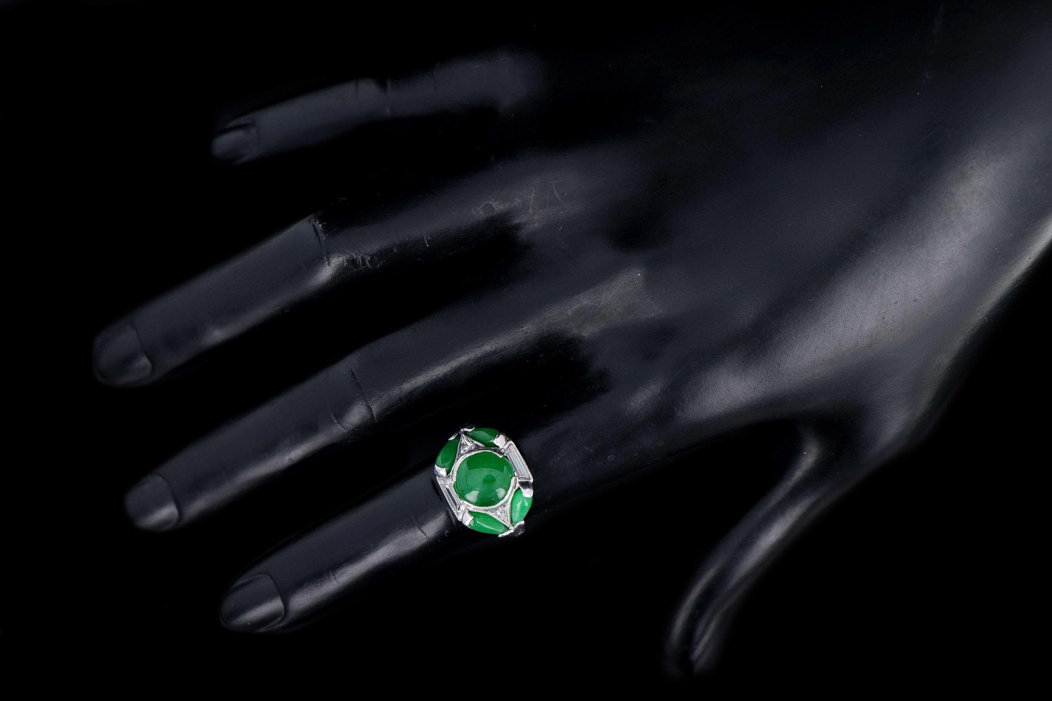 Art Deco Marsh & Co Platinum "A" Jade & Diamond Ring