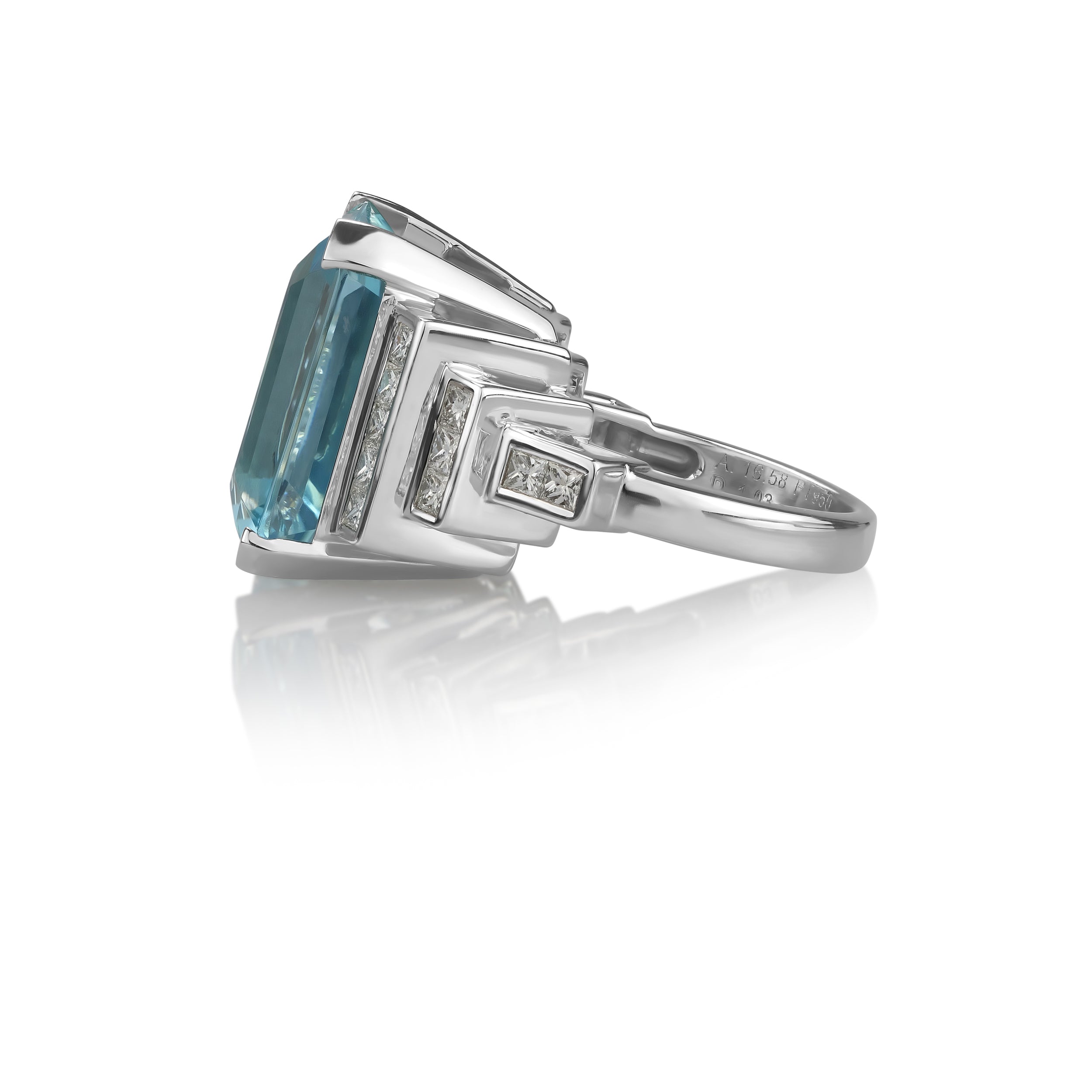 1/7 #52 - M & Co. Platinum 16.58 CT Aquamarine & Diamond Ring