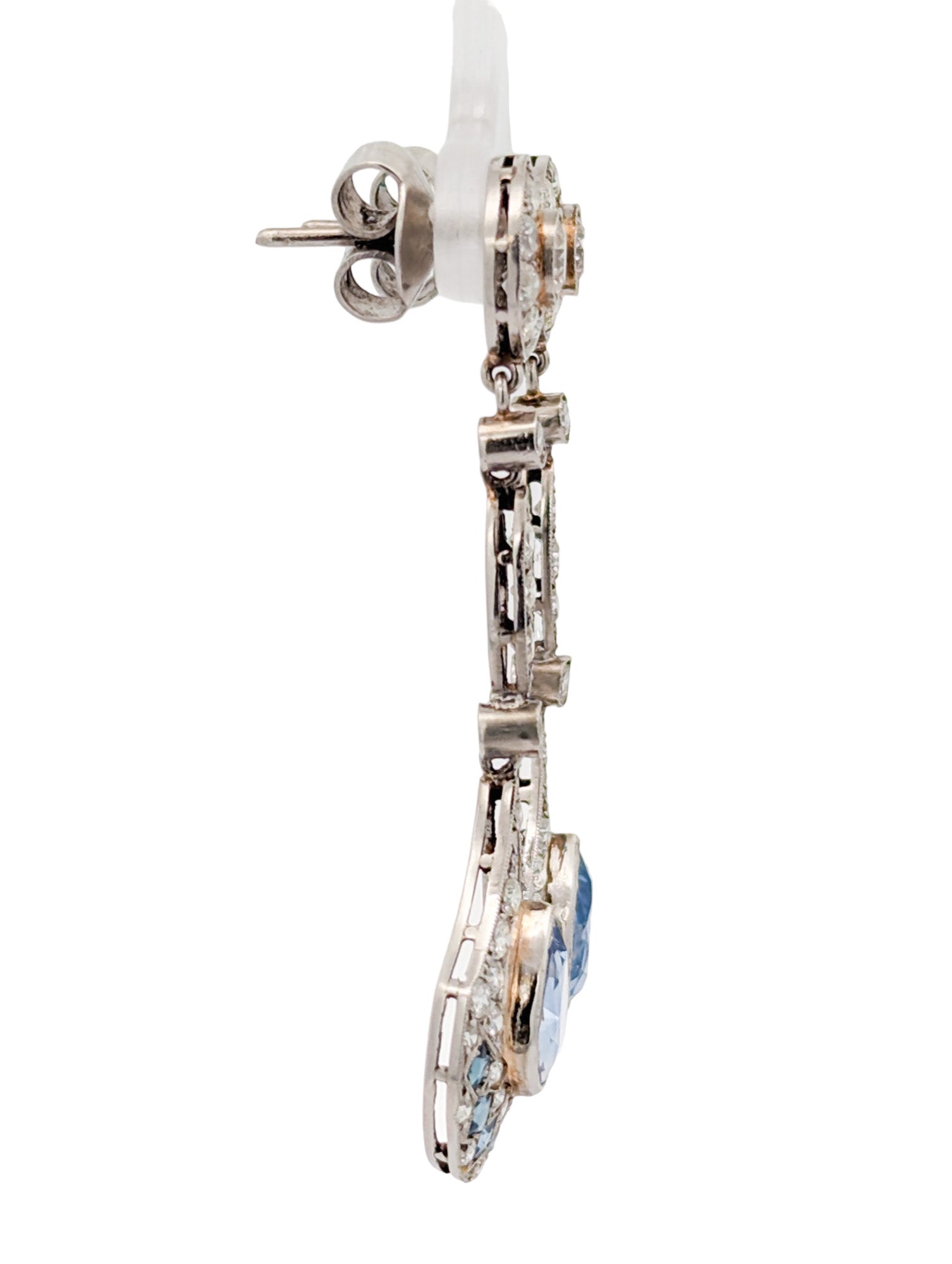 Edwardian Style Platinum Sapphire & Diamond Drop Earrings