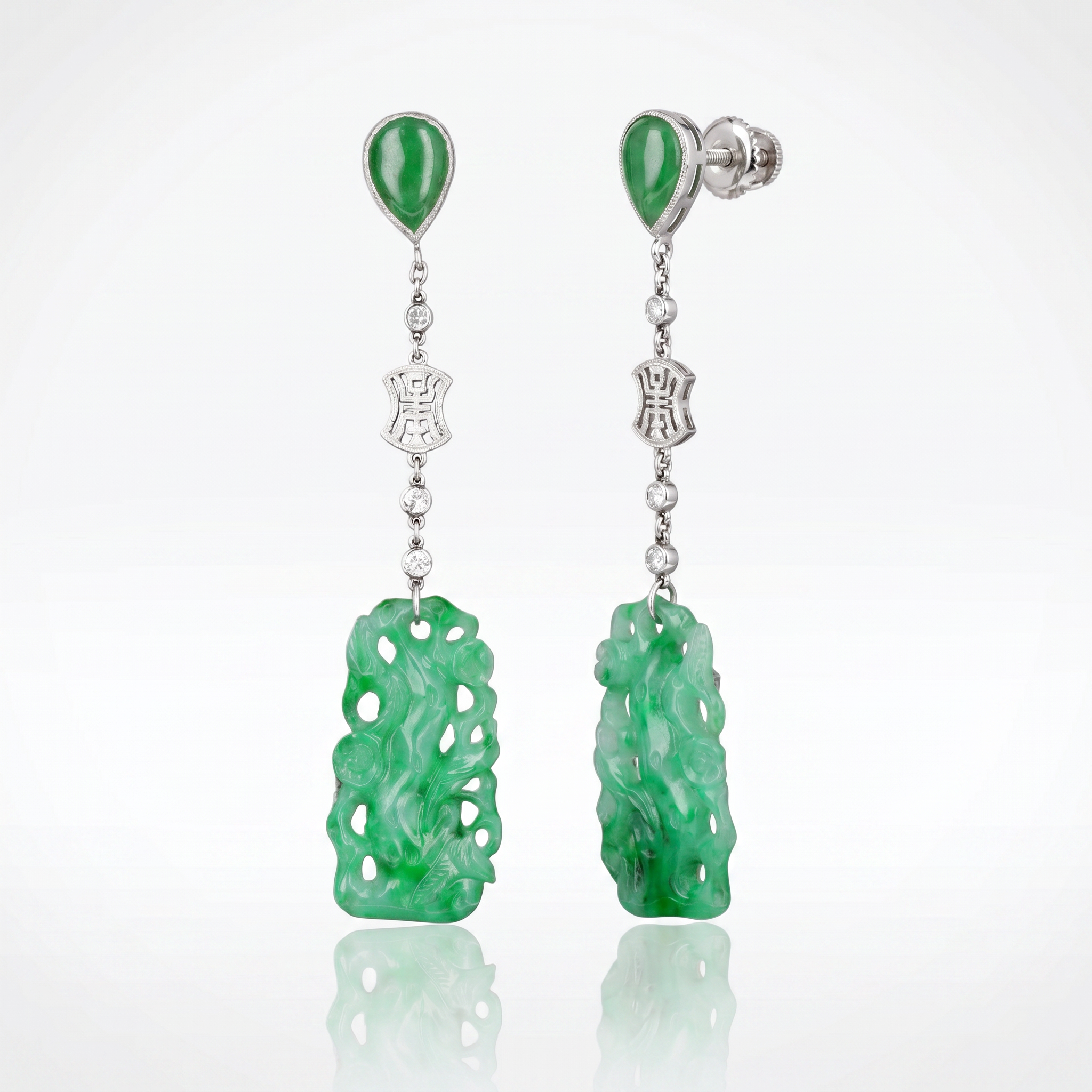 Platinum Marsh & Co Jade & Diamond Earrings