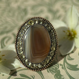 14K Silver Early Victorian Agate Chrysoberyl Ring