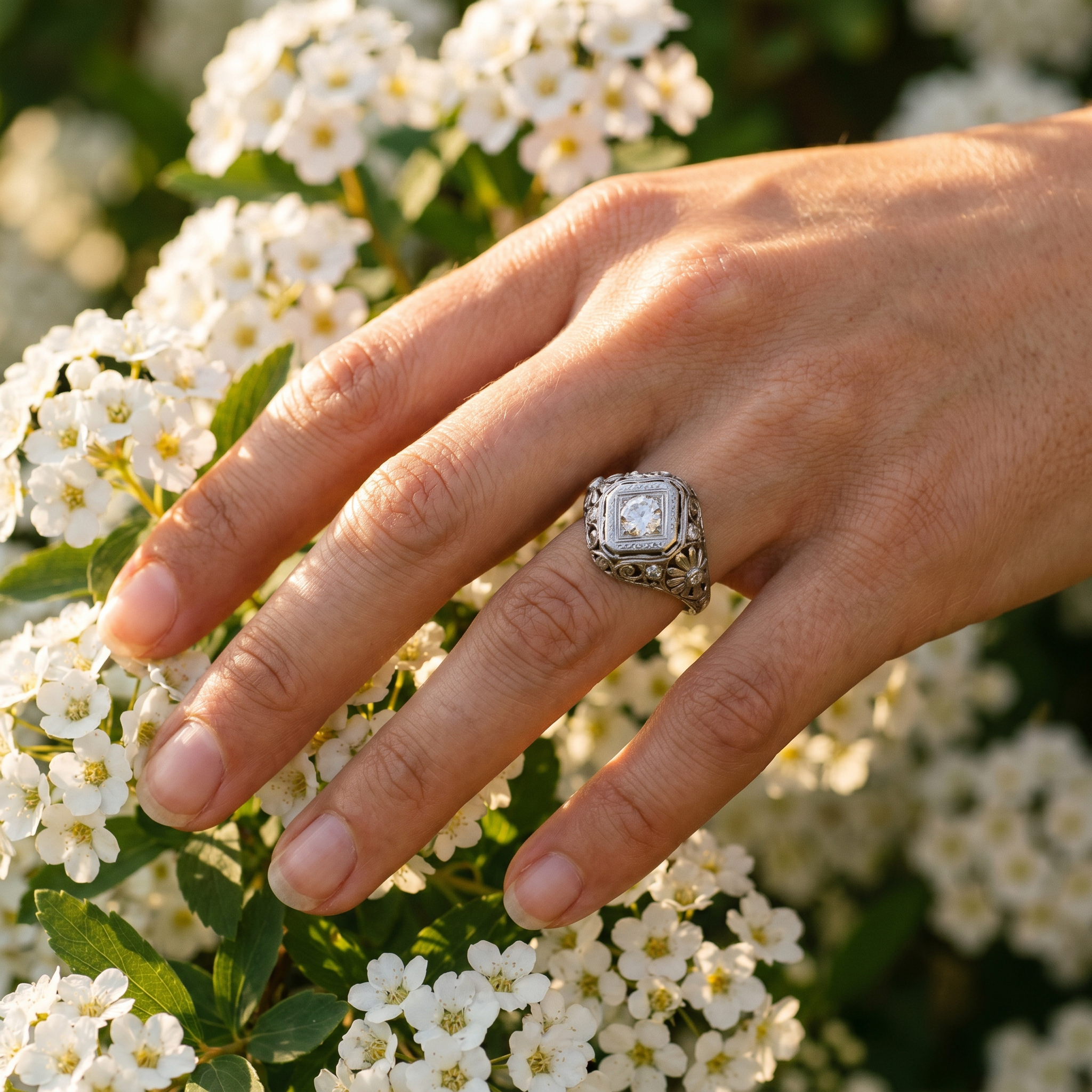 Edwardian Platinum Diamond Filigree Ring - 1910s 0.35ct