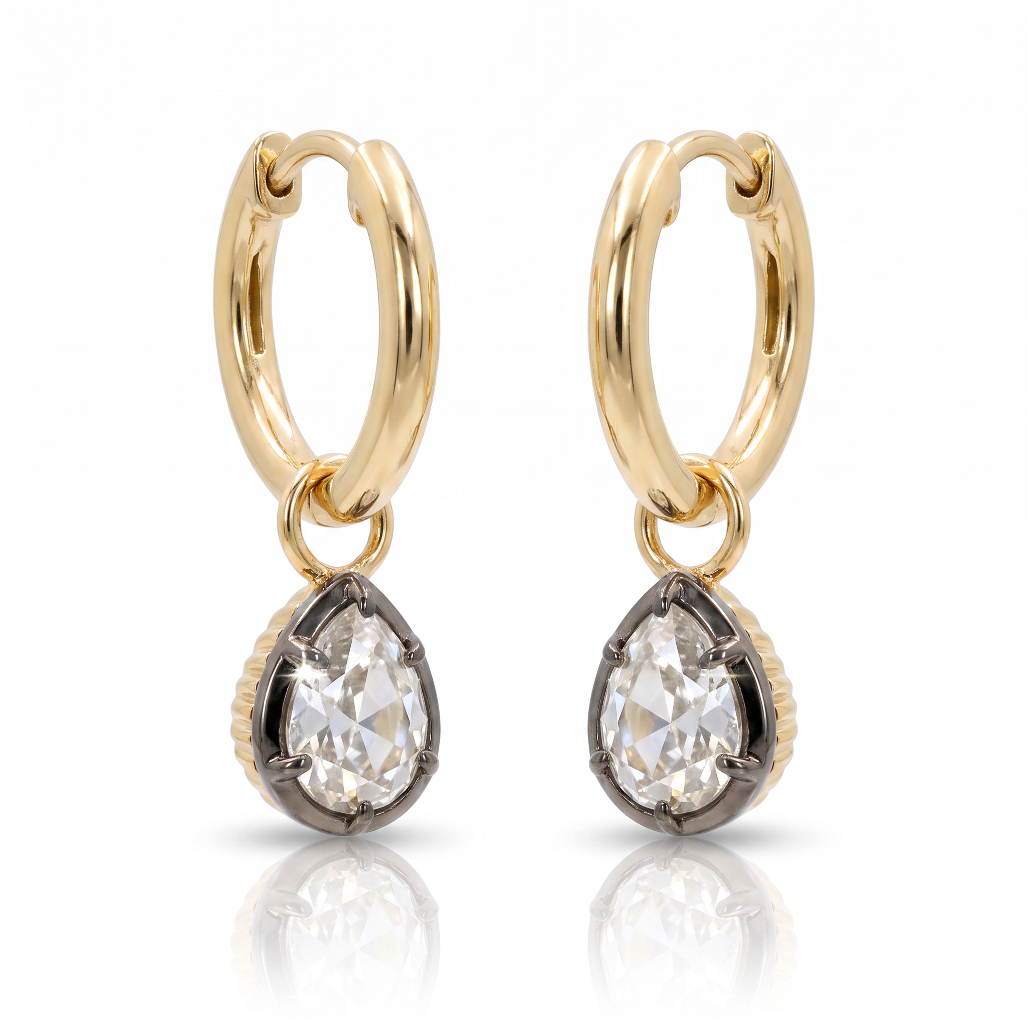 Georgian-Inspired Antique Pear Cut Lab Grown Diamond Charm Hoops