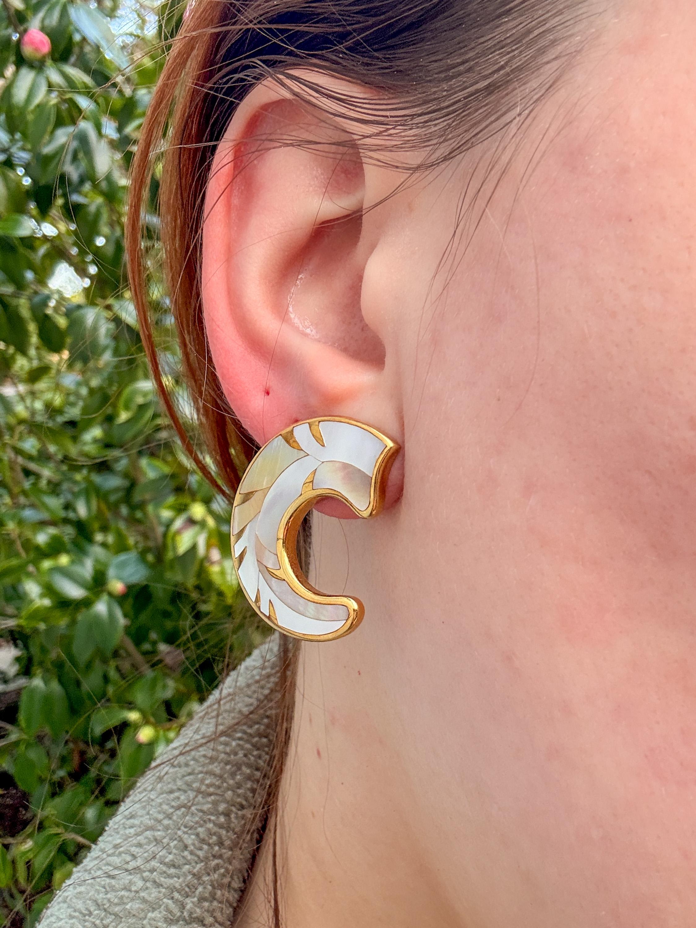 Tiffany & Co. Angela Cummings Mother of Pearl Inlay Feather Earrings