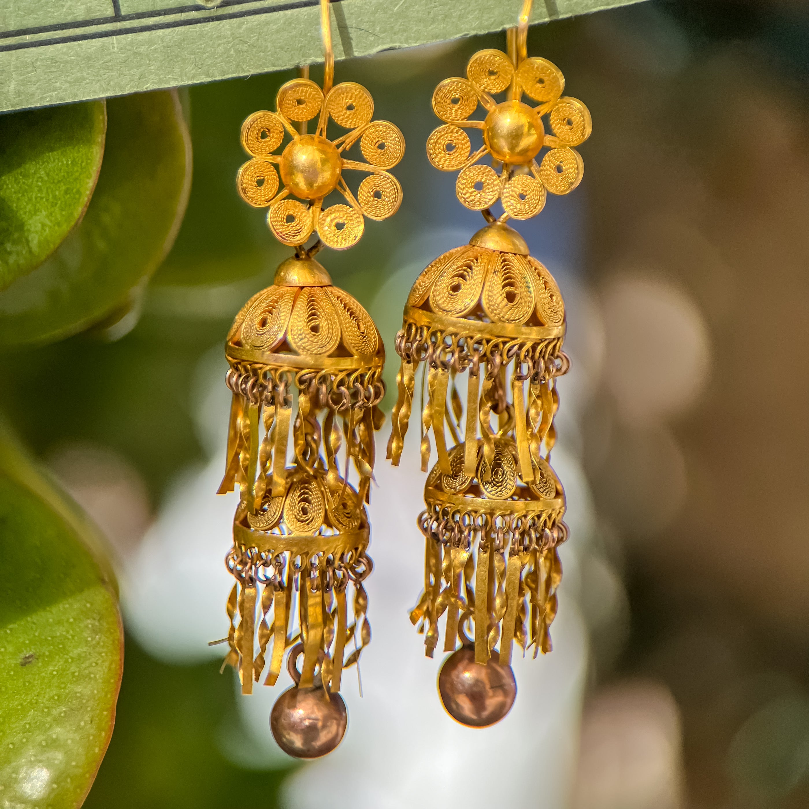 Victorian Iberian Yellow Gold Filigree Earrings