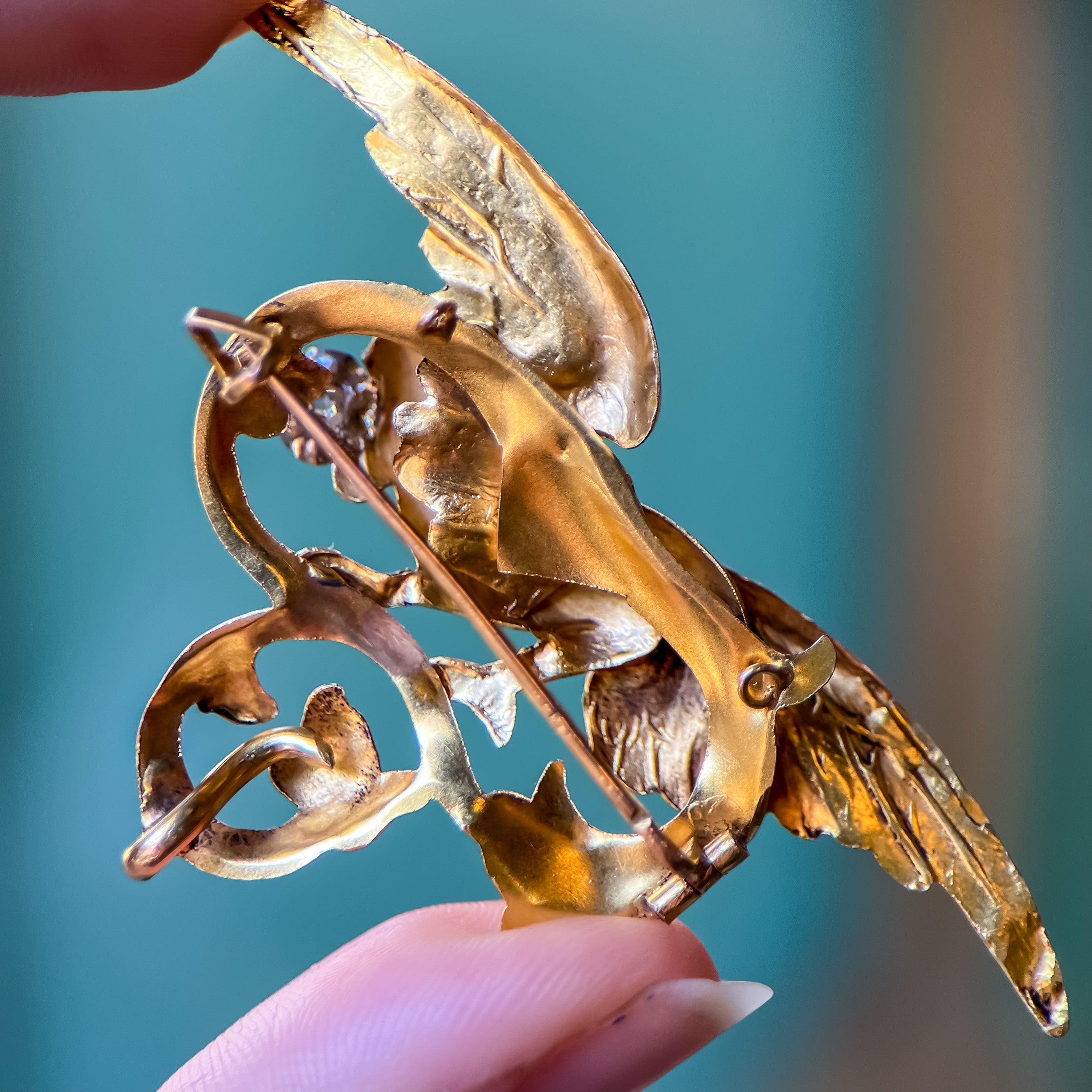 19th Century French 18K Dragon Old Mine Cut Diamond Brooch