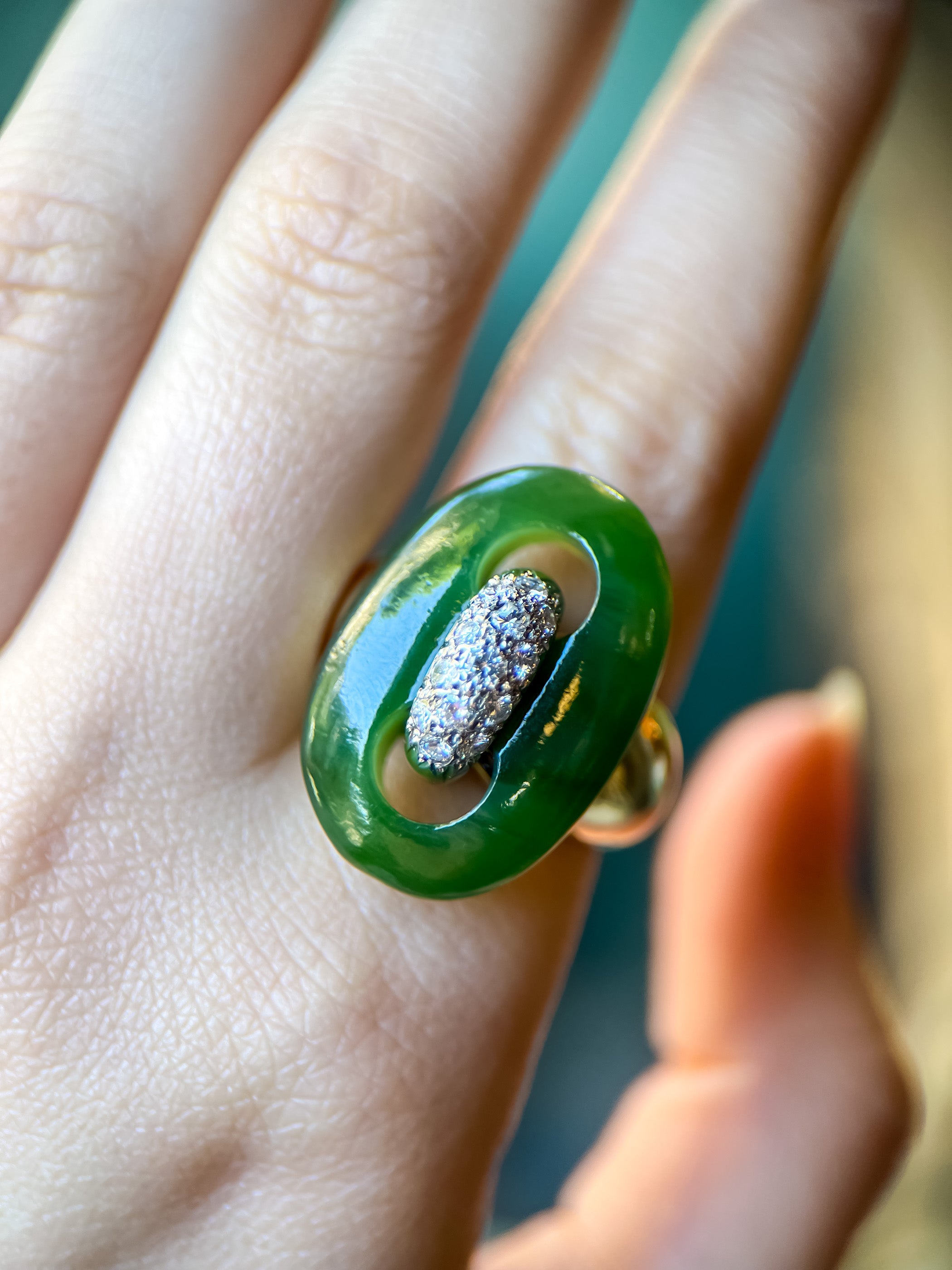 Cellino Carved Jade & Diamond Ring