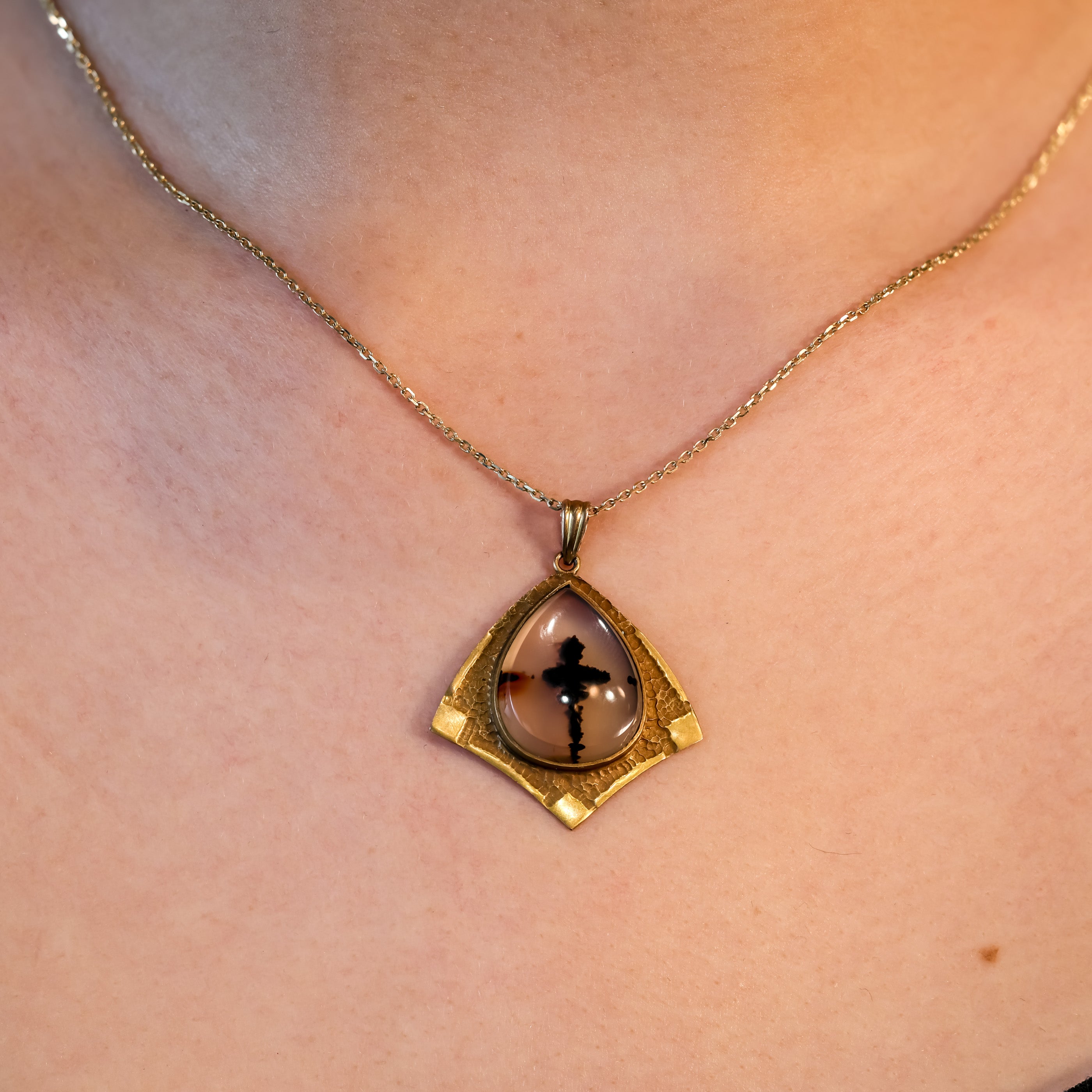 Arts & Crafts Agate 14K Yellow Gold Cross Pendant