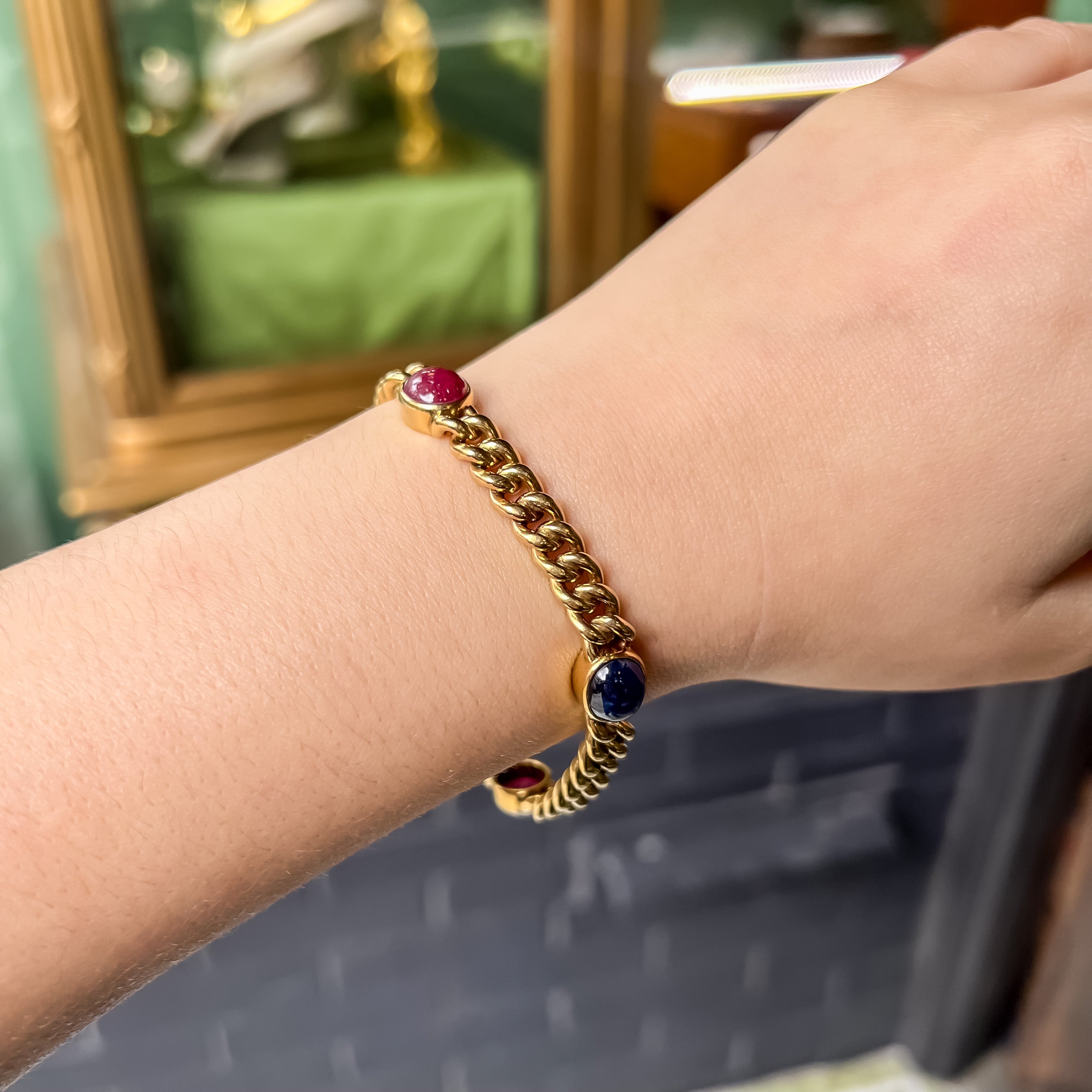 Vintage Ruby & Sapphire Curb Link Bracelet