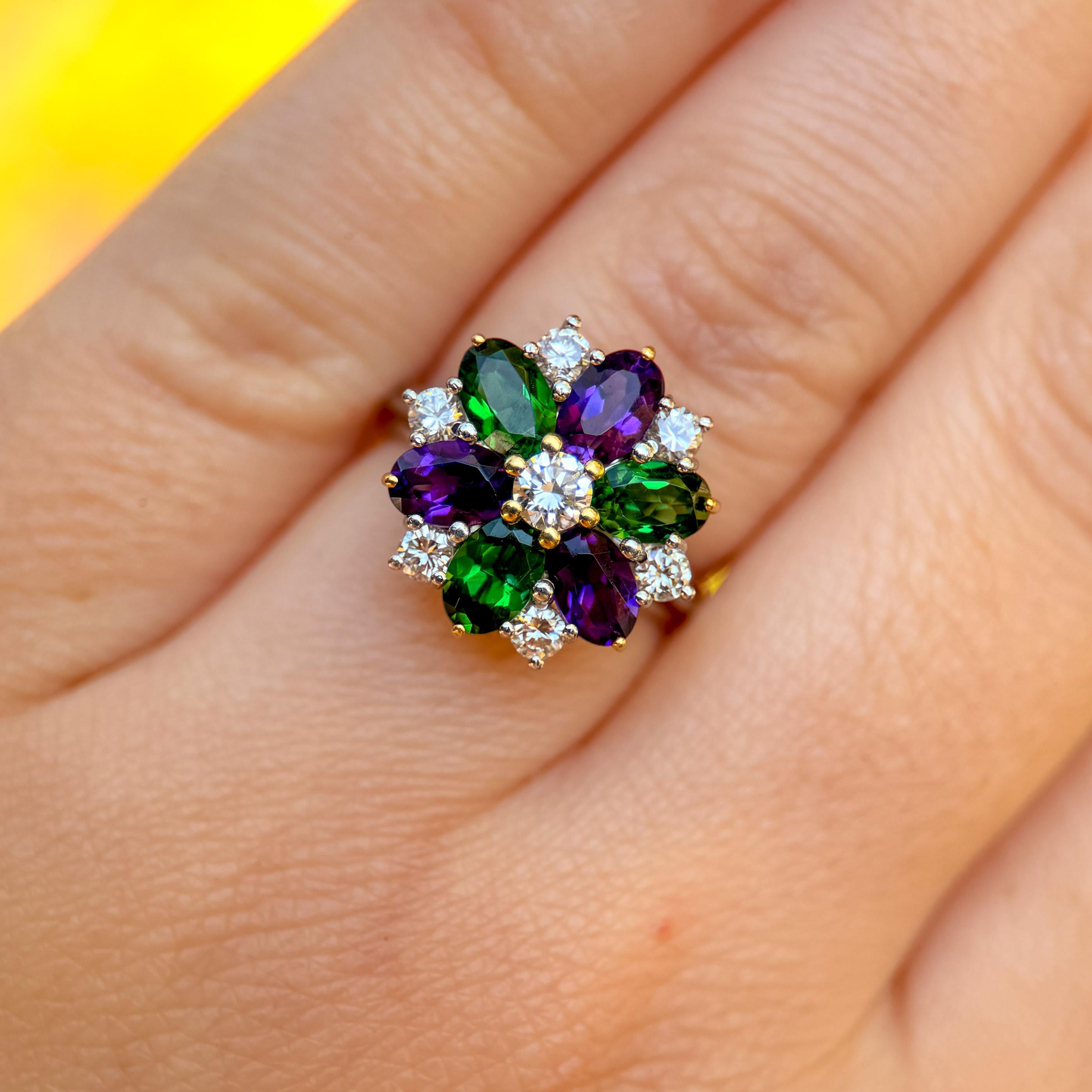 Platinum and 18k Gold with Tsavorite and Amethyst Accent Cluster Ring