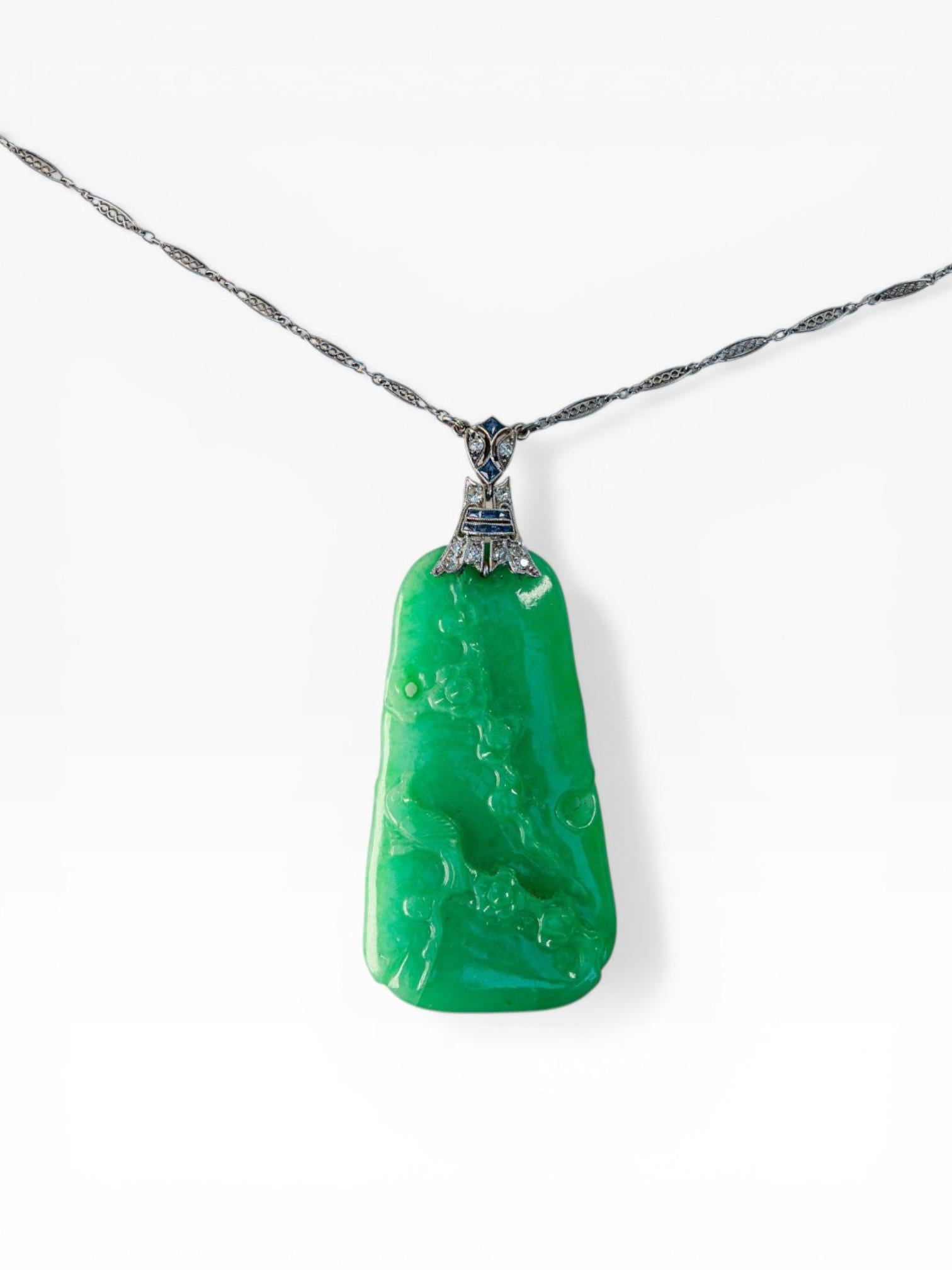 Art Deco Jade Platinum Pendant Necklace