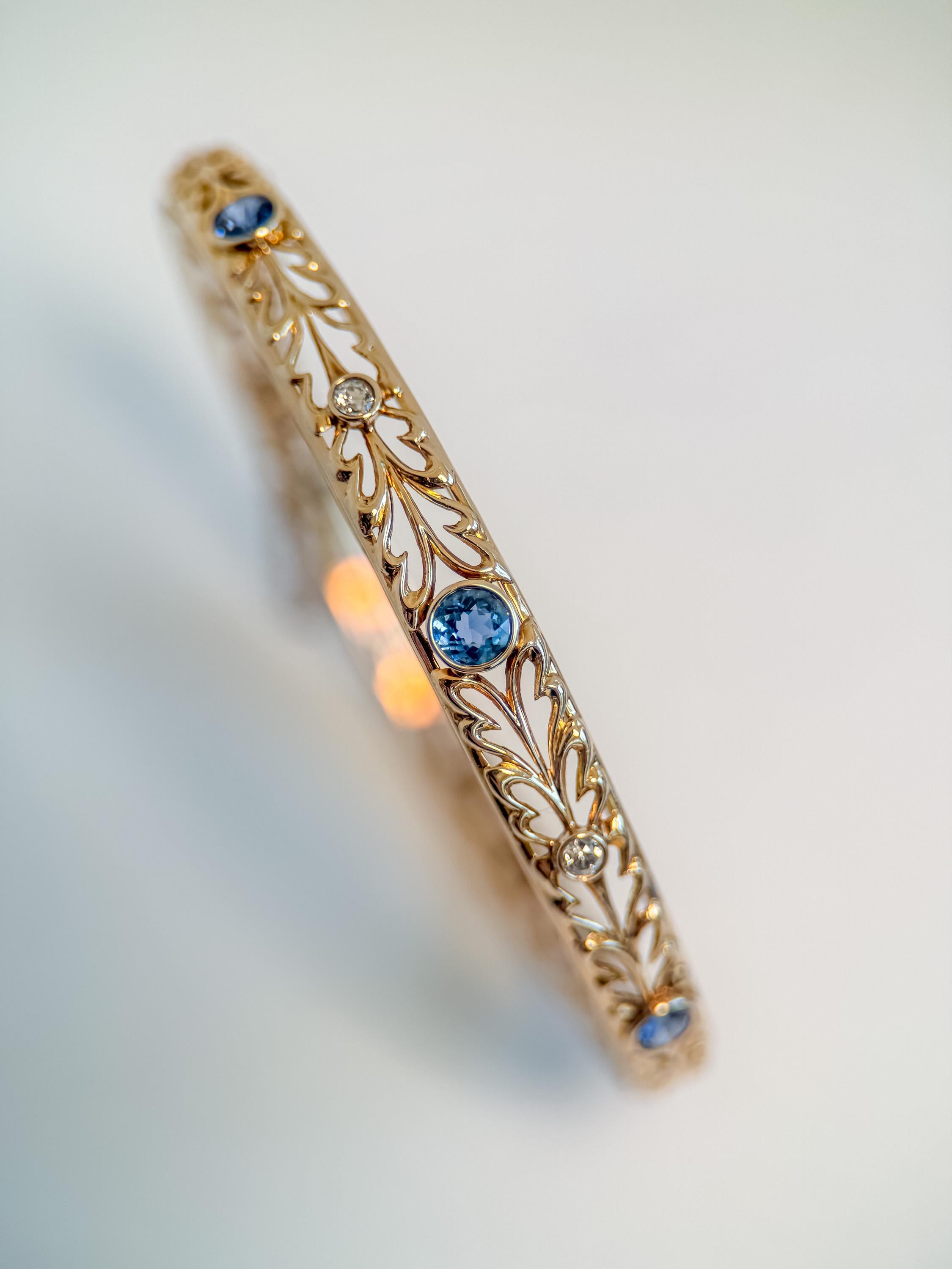 Strobell & Crane Edwardian Montana Sapphire & Diamond Hinged Bangle Bracelet