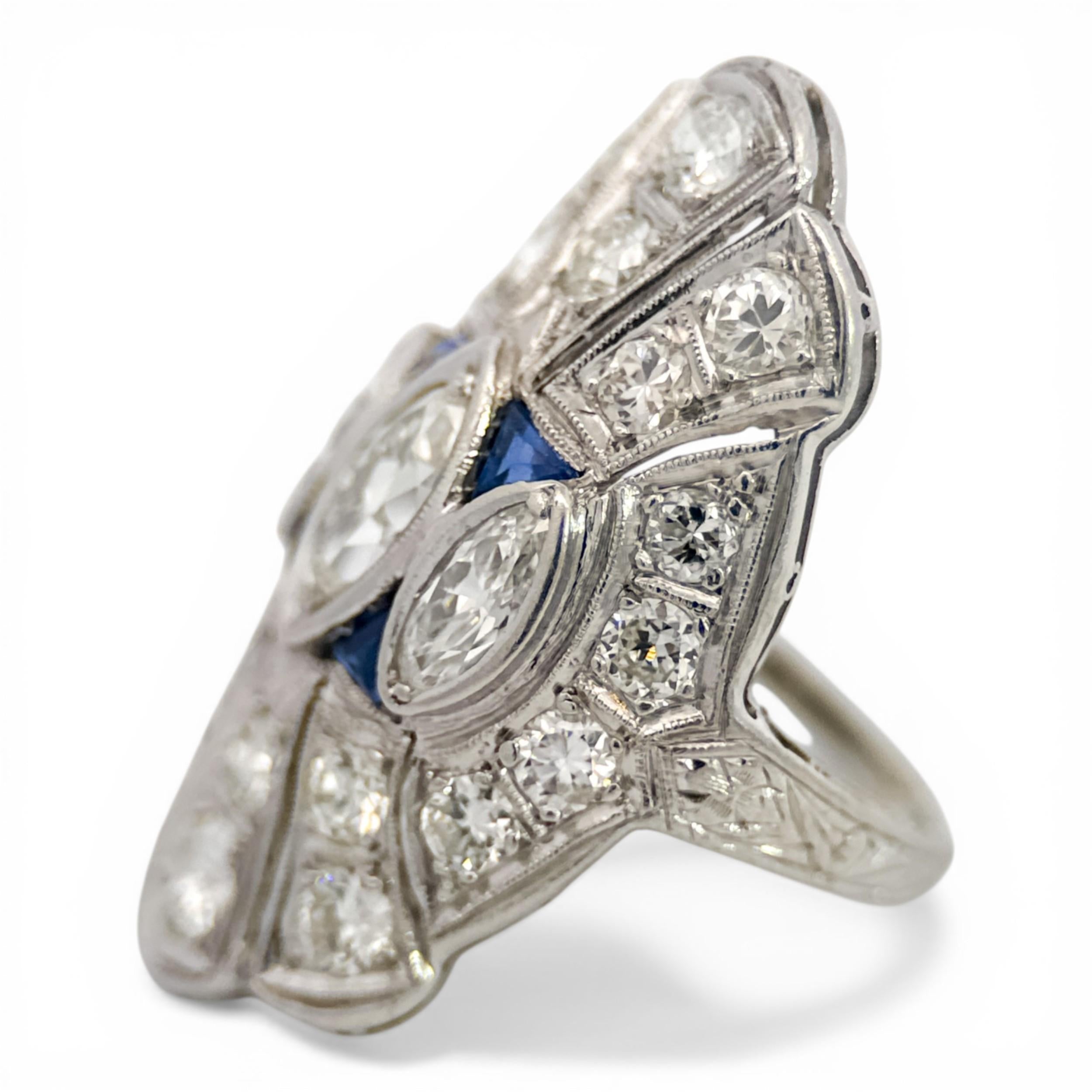 Art Deco Marquise Diamond Platinum Dinner Ring