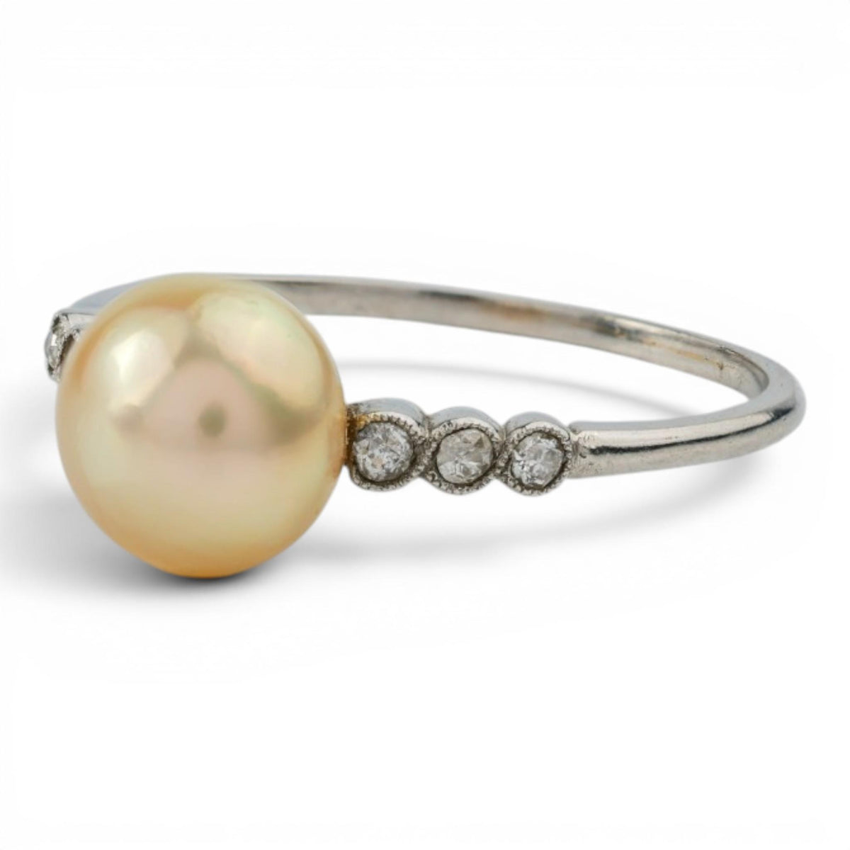 Edwardian Platinum Pearl Ring with Diamond
