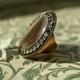 14K Silver Early Victorian Agate Chrysoberyl Ring