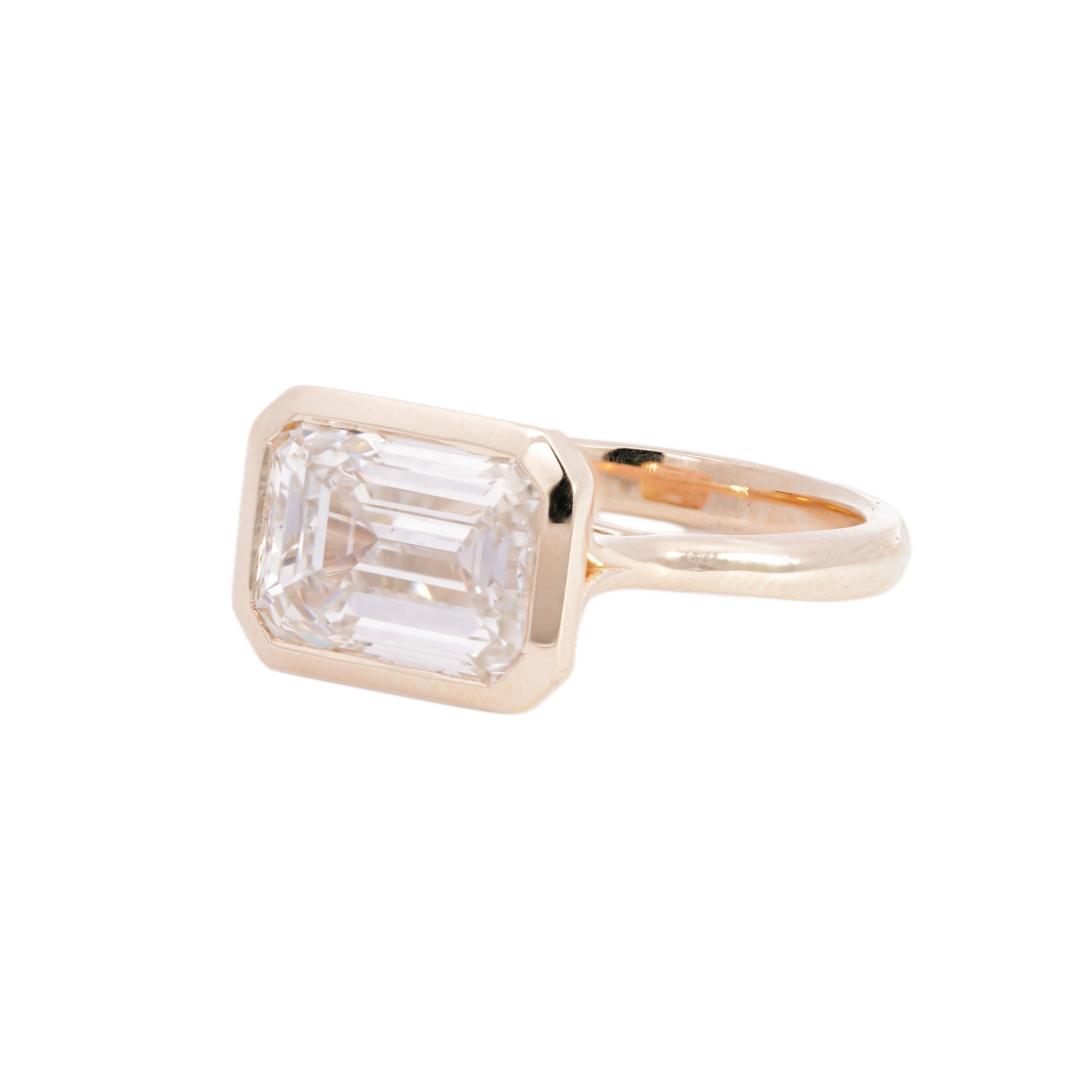 M & Co. 5 CT Bezel E/W Emerald Cut Diamond Ring