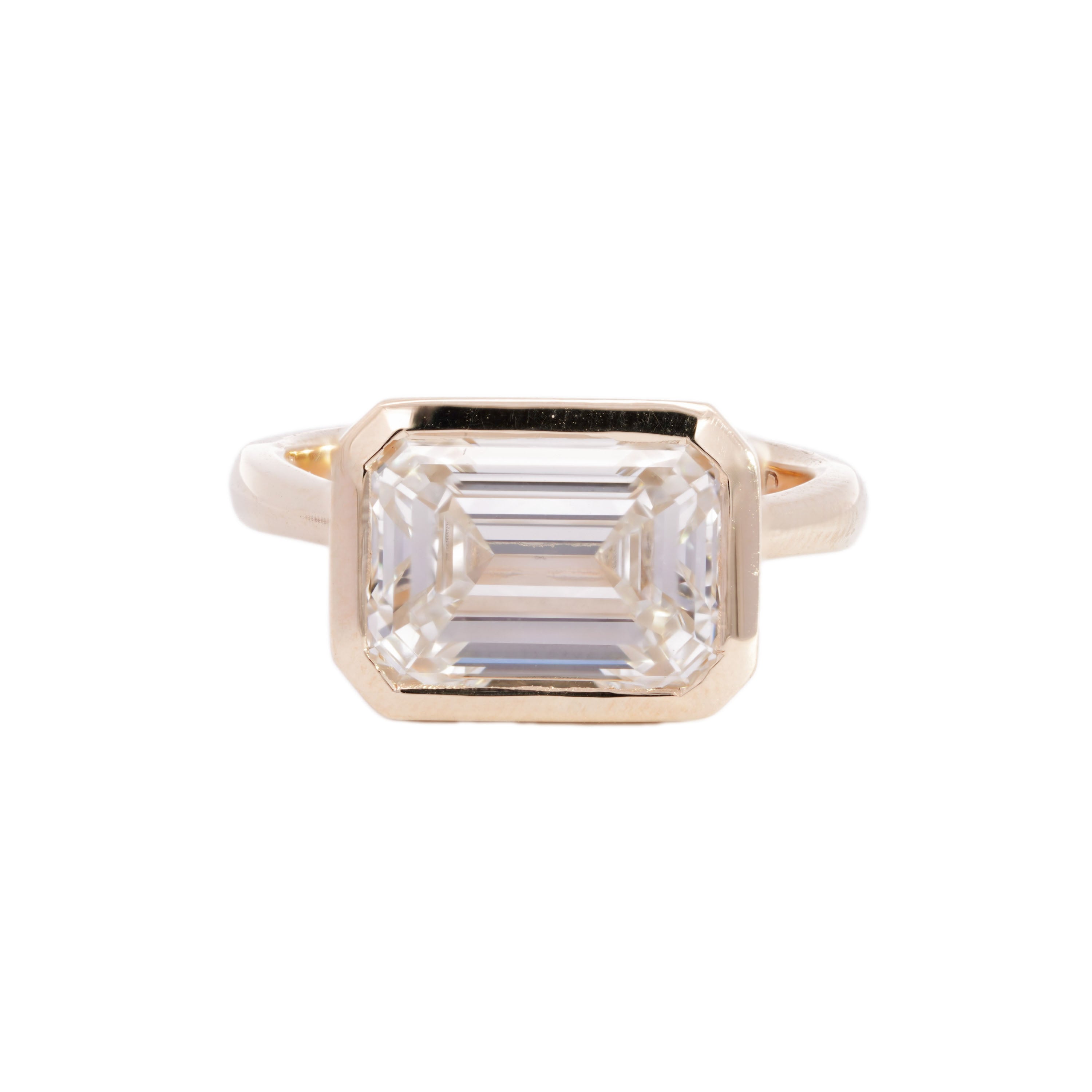 M & Co. 5 CT Bezel E/W Emerald Cut Diamond Ring