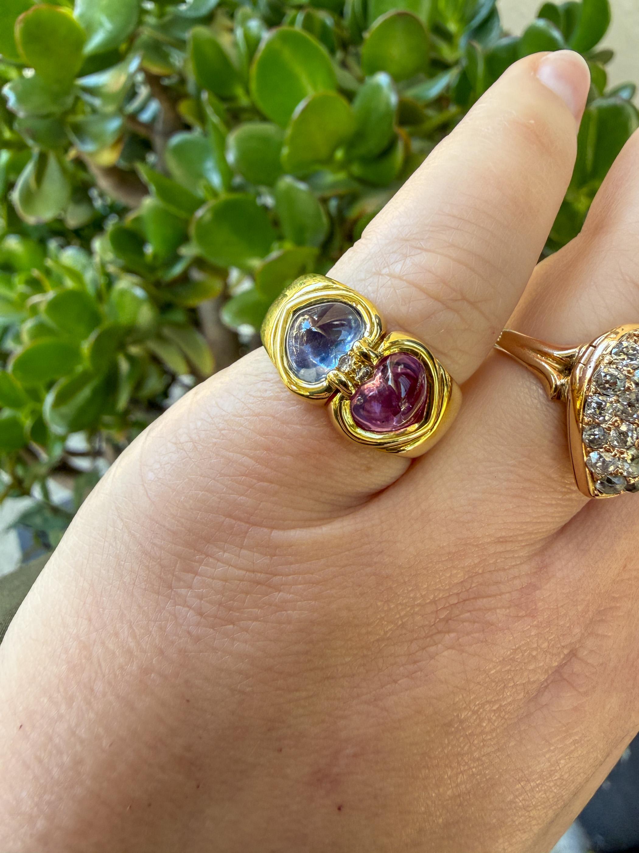 Vintage 18K Heart Cabochon Sapphire Toi et Moi Ring