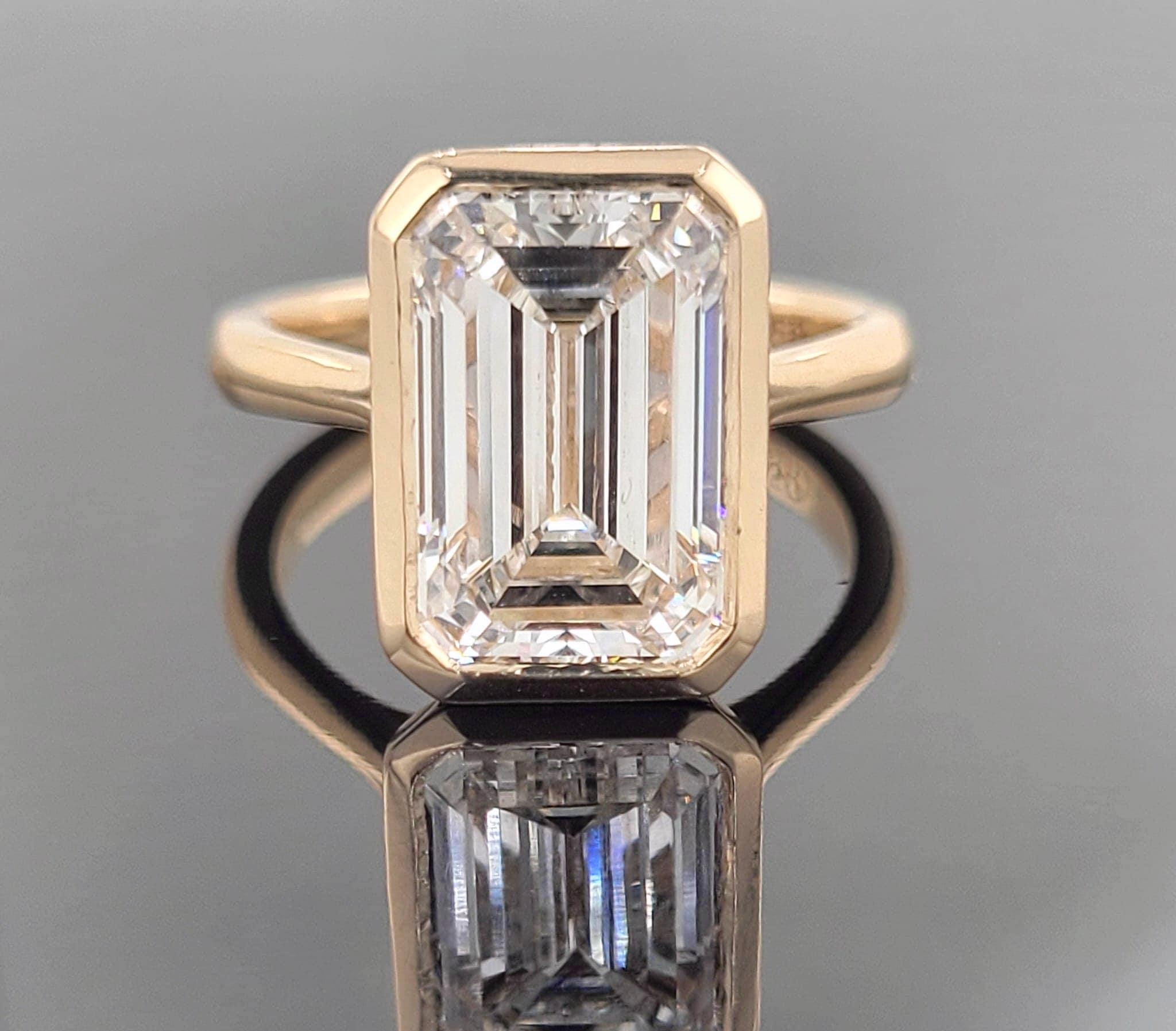 M & Co. 5 CT Emerald Cut Bezel Solitaire Lab Grown Diamond Ring