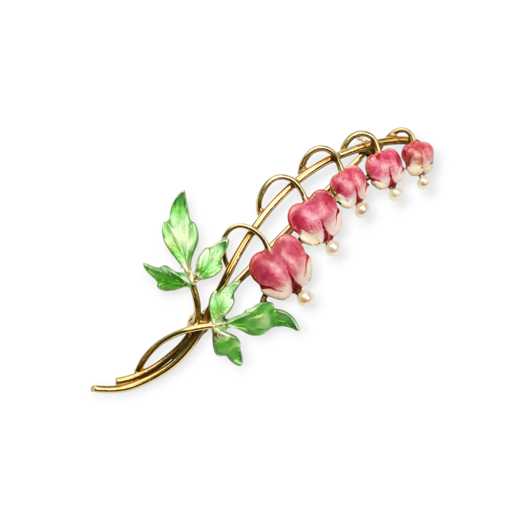 Art Nouveau Krementz Bleeding Hearts Floral Enamel Brooch