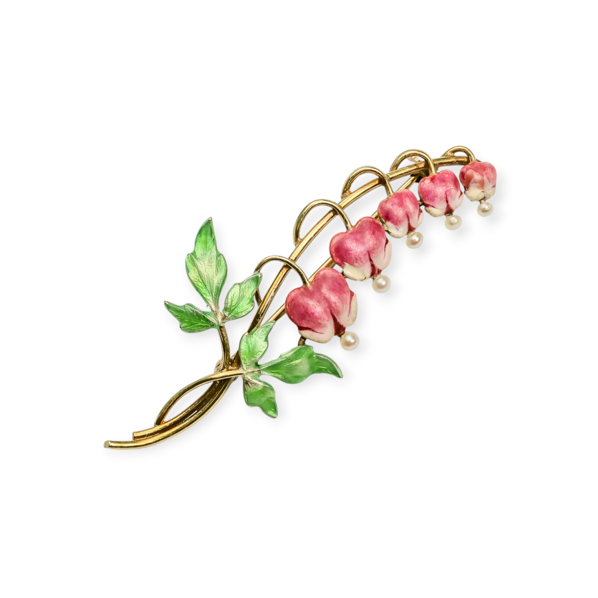 Art Nouveau Krementz Bleeding Hearts Floral Enamel Brooch