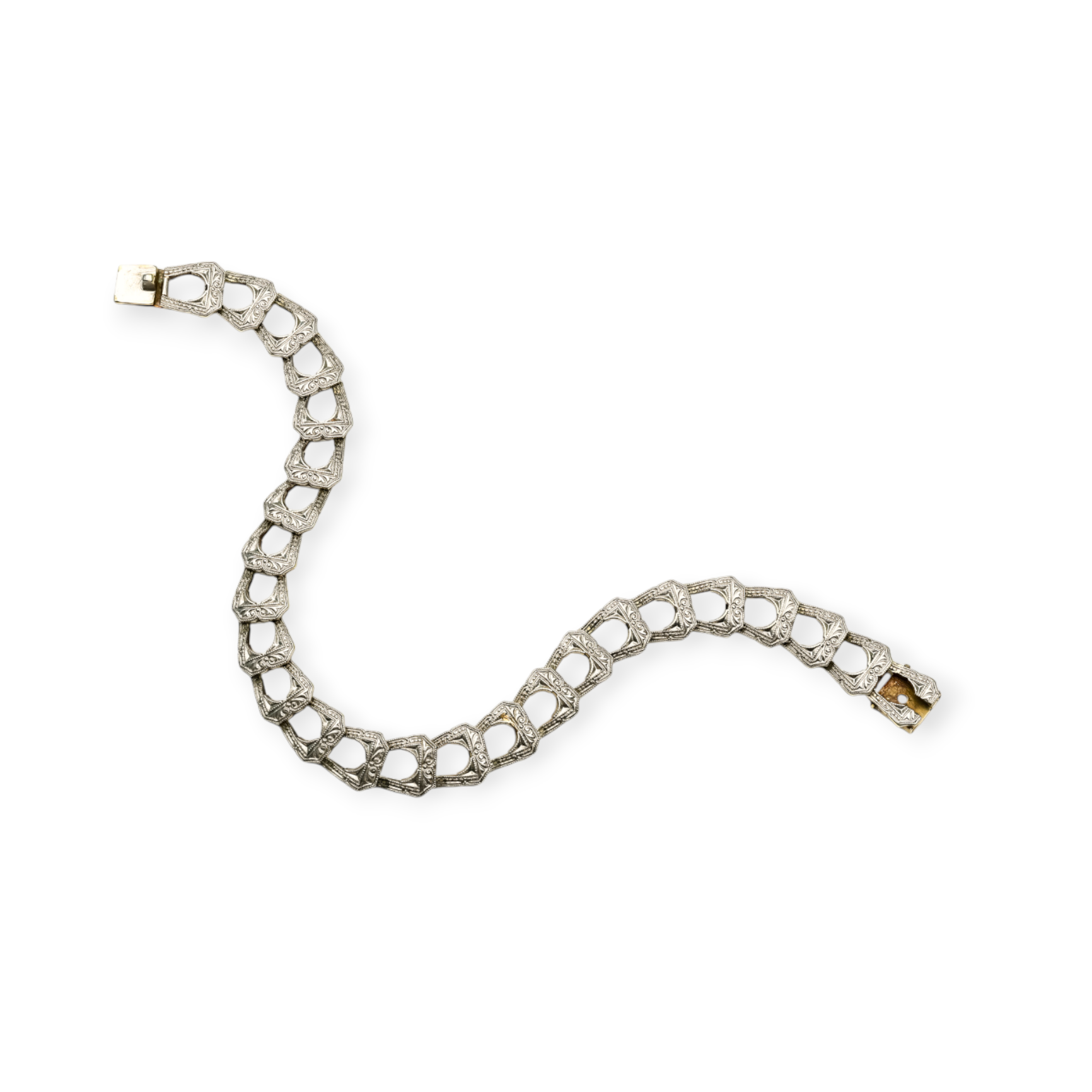 Art Deco Krementz Engraved Platinum & 14K Engraved Bracelet