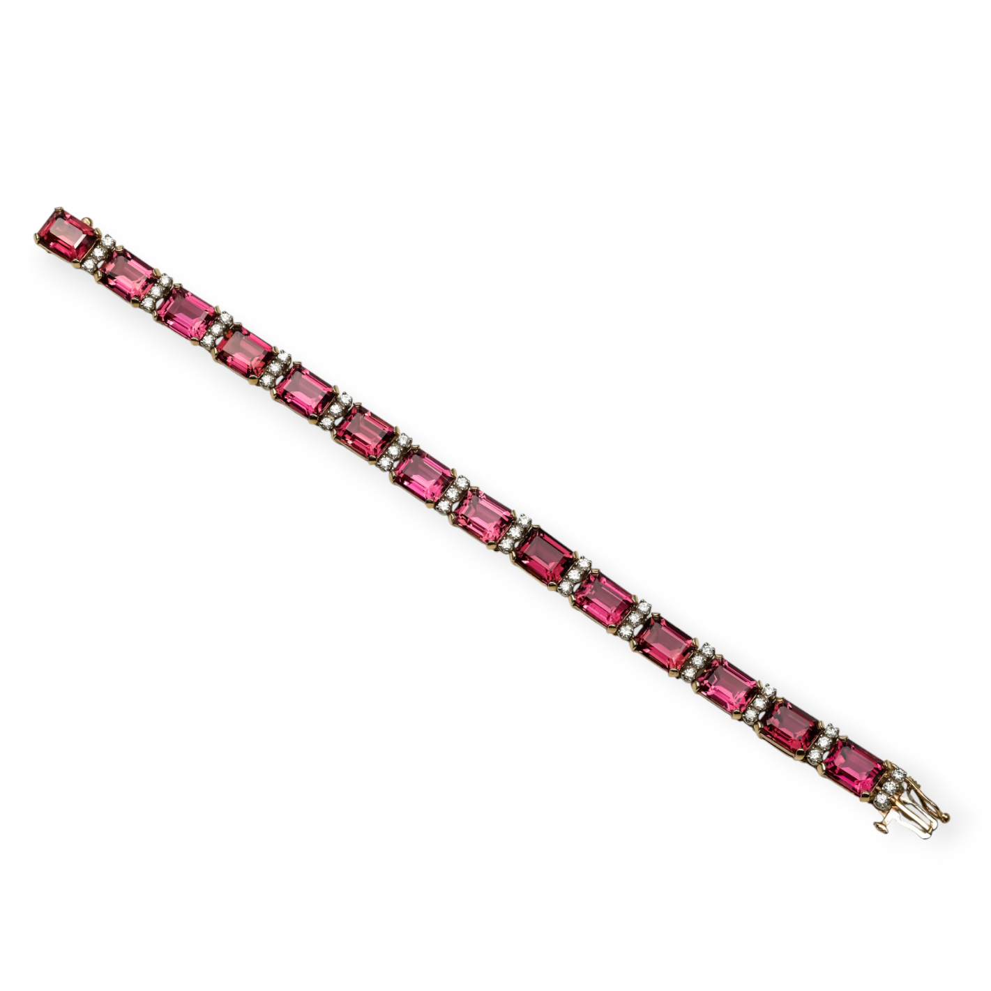 14K Yellow Gold Pink Tourmaline and Diamond Line Bracelet