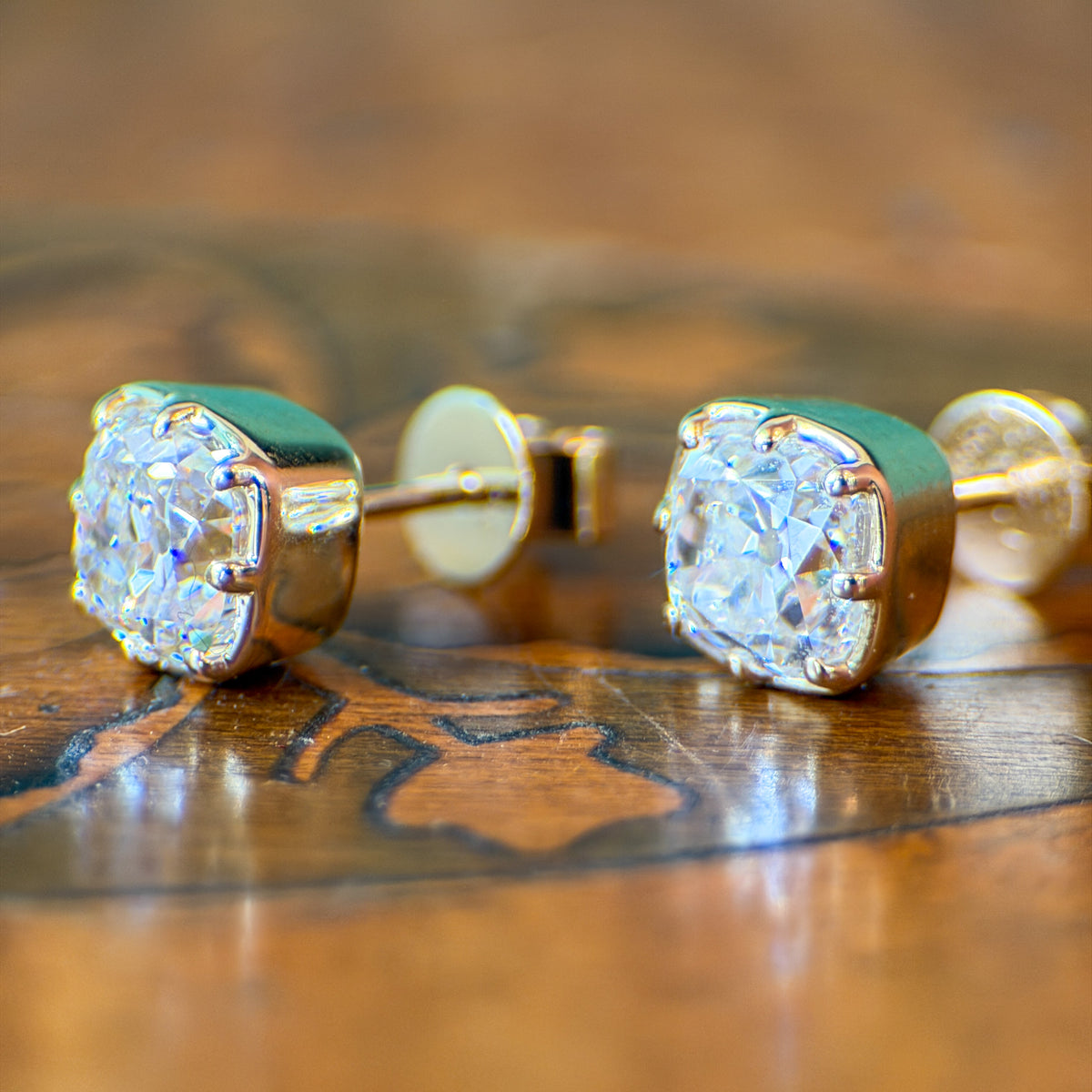Old Mine Cut Lab Grown Diamond Collet Studs