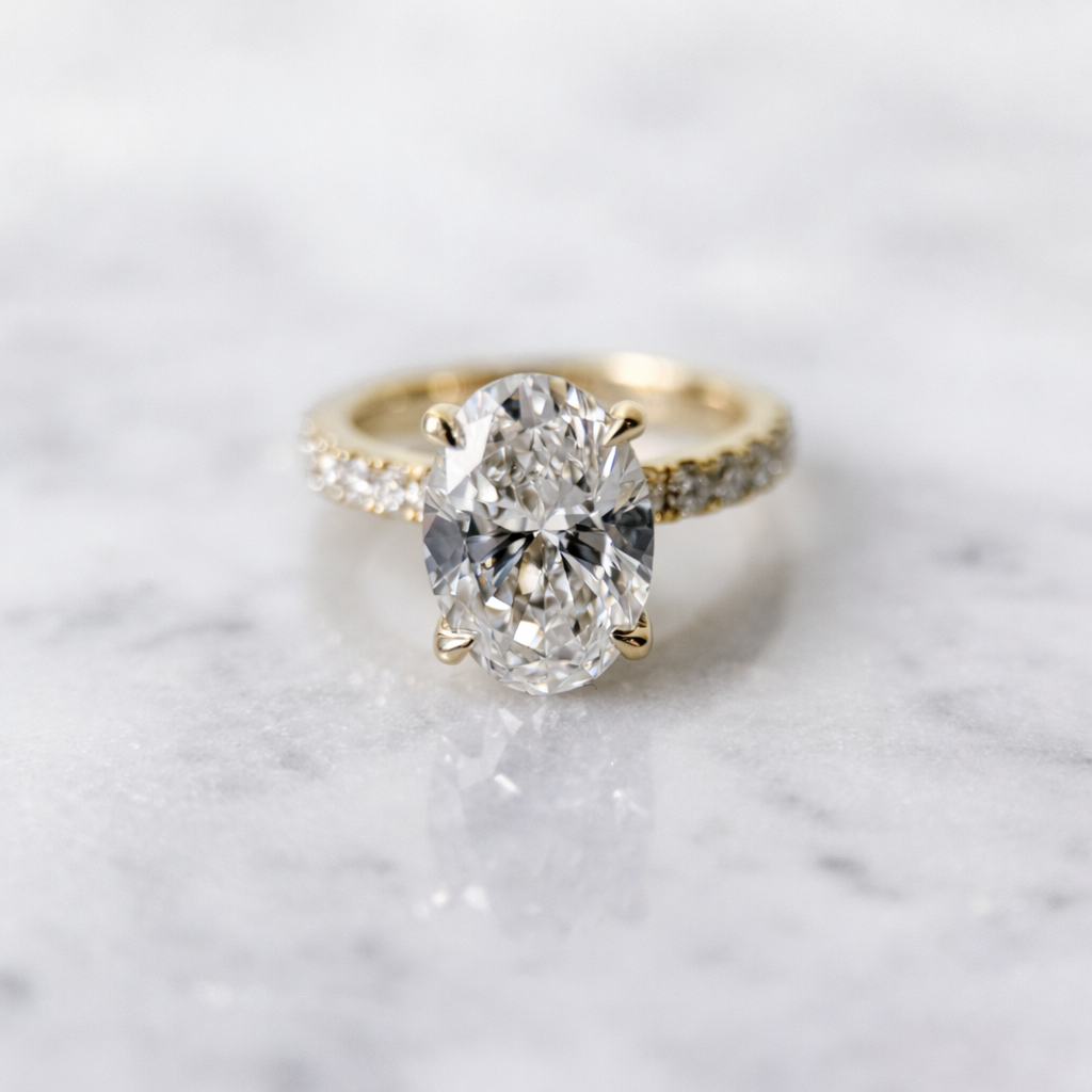 3 CT Oval Solitaire Hidden Halo Lab Grown Diamond Ring