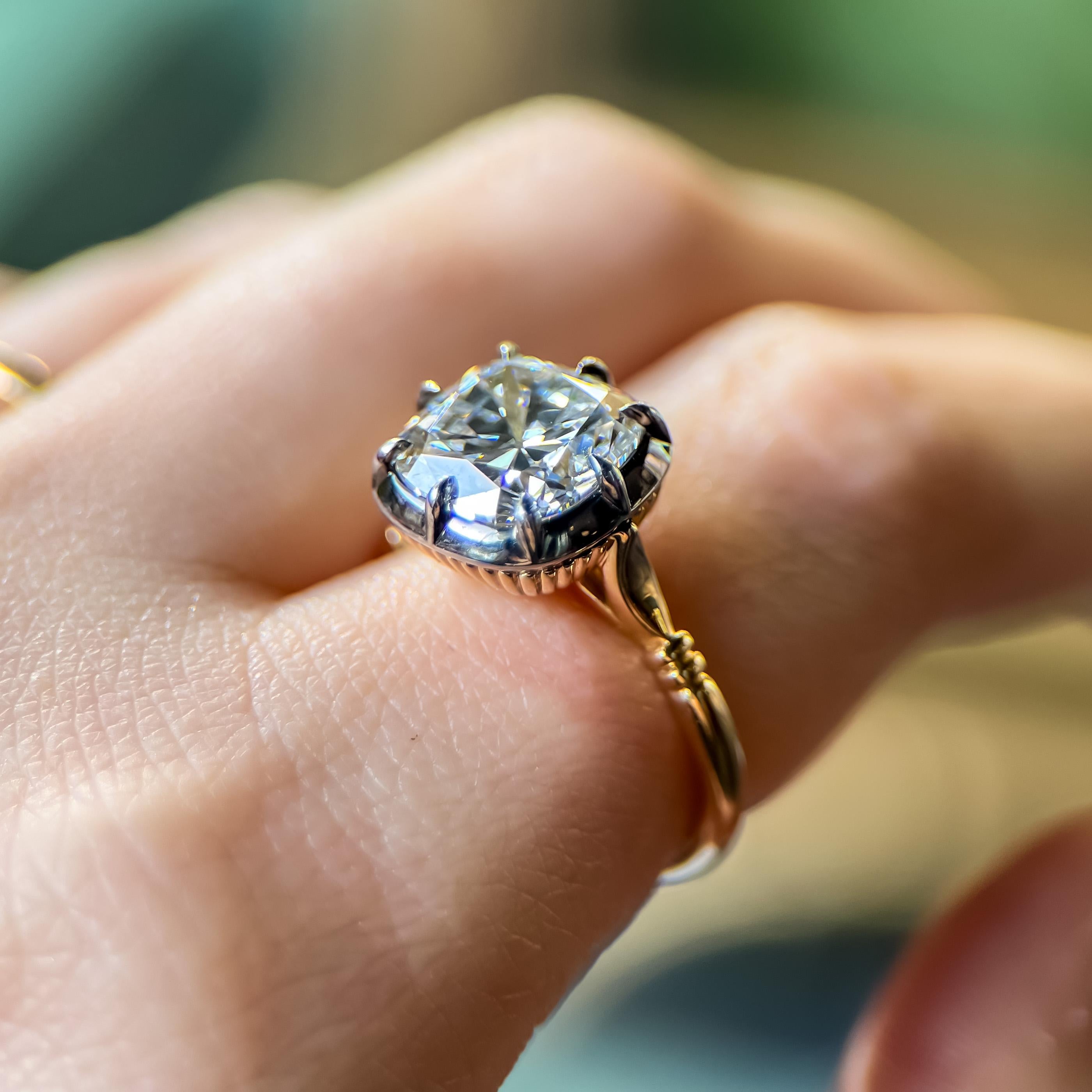 Old Mine Cut Lab Diamond Collet Button Back Ring
