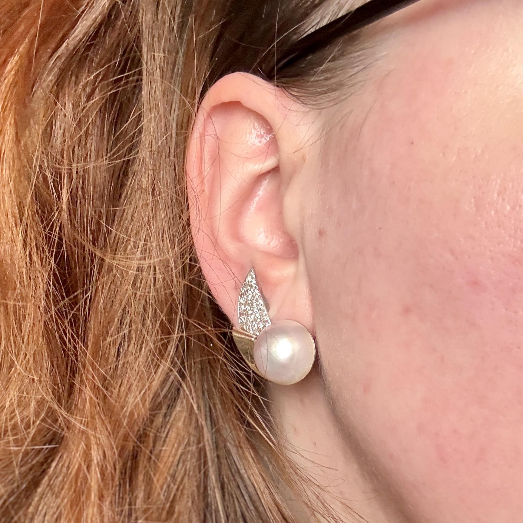 Vintage David Webb Platinum Mabé Pearl Earrings