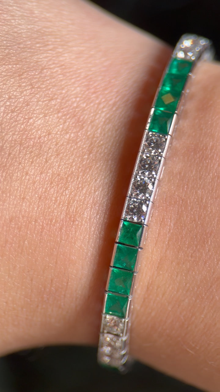 Sonia Britton Platinum Emerald & Diamond Line Bracelet