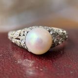 Edwardian Platinum Pearl Filigree Ring
