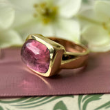 Pink Tourmaline Cabochon Yellow Gold Ring